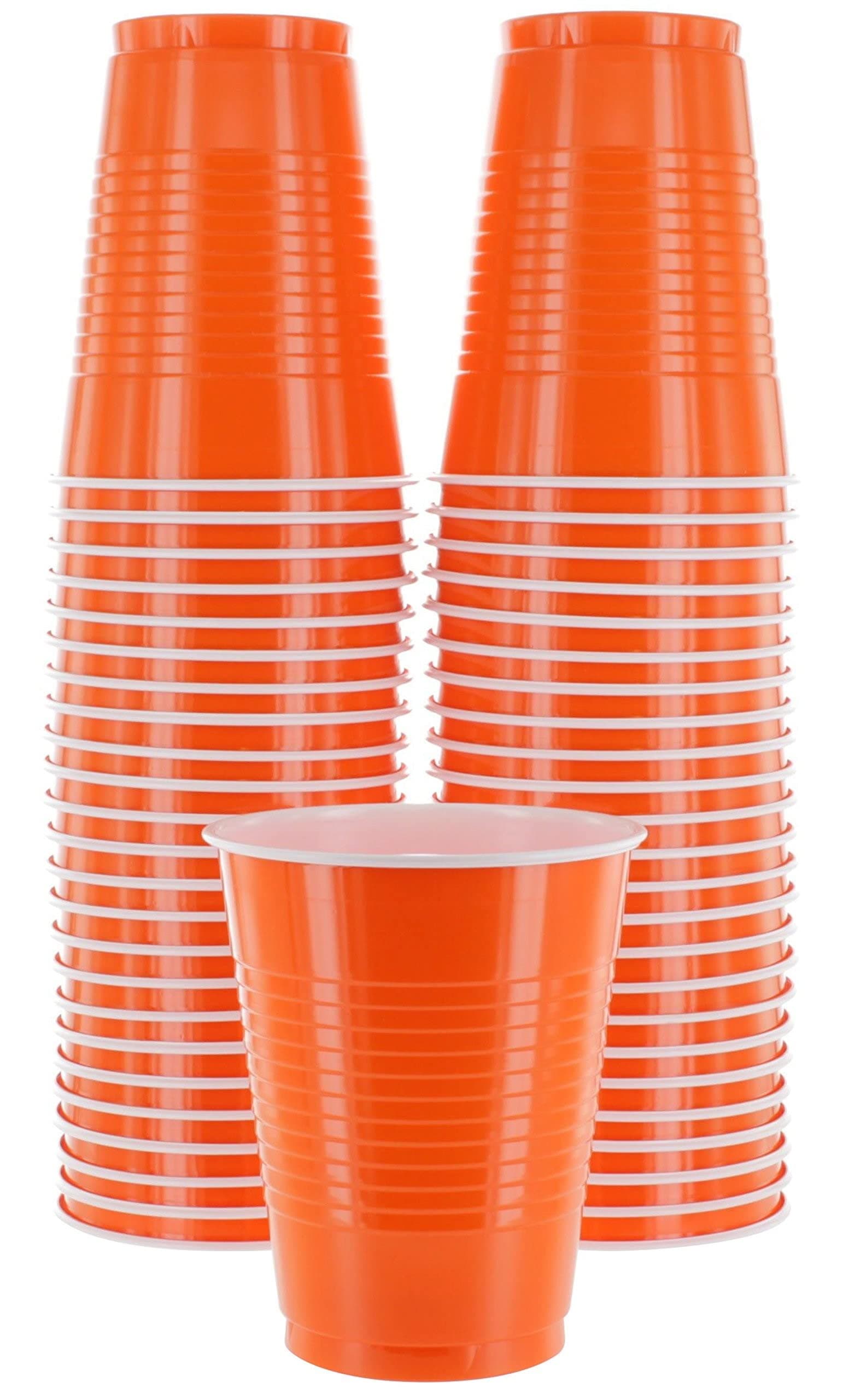 Disposable Cups, Orange 18-Ounce Plastic Party Cups, Strong and Sturdy for Wedding, Christmas, Halloween, 50 Pack