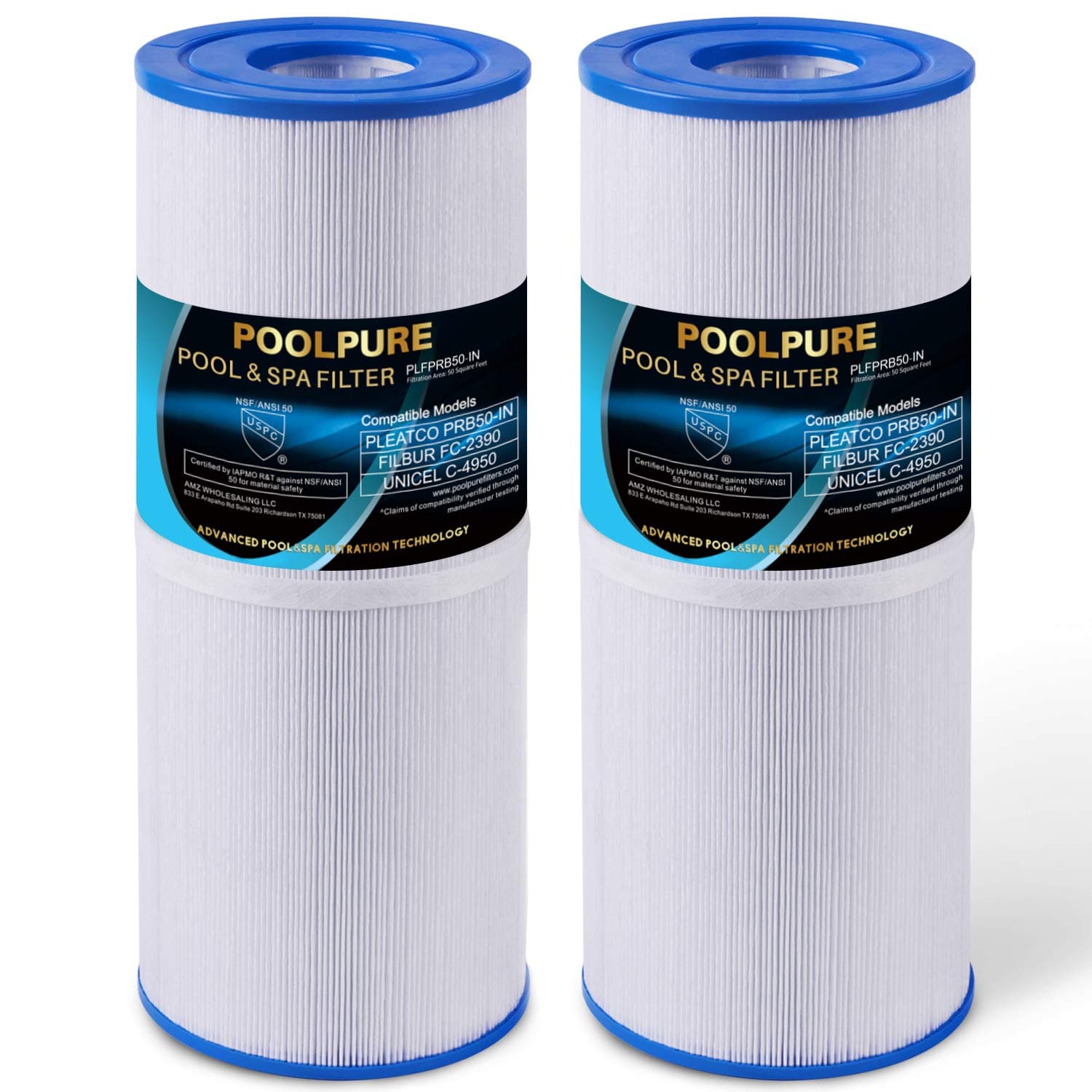 POOLPURE PLFPRB50-IN Spa Filter Replaces Pleatco PRB50-IN, Unicel C-4950, Filbur FC-2390, Jacuzzi J210/J220/J235/J245/J275, Guardian 413-212-02, 373045, 817-5000, 5X13 Drop in Hot Tub Filter, 2 Pack