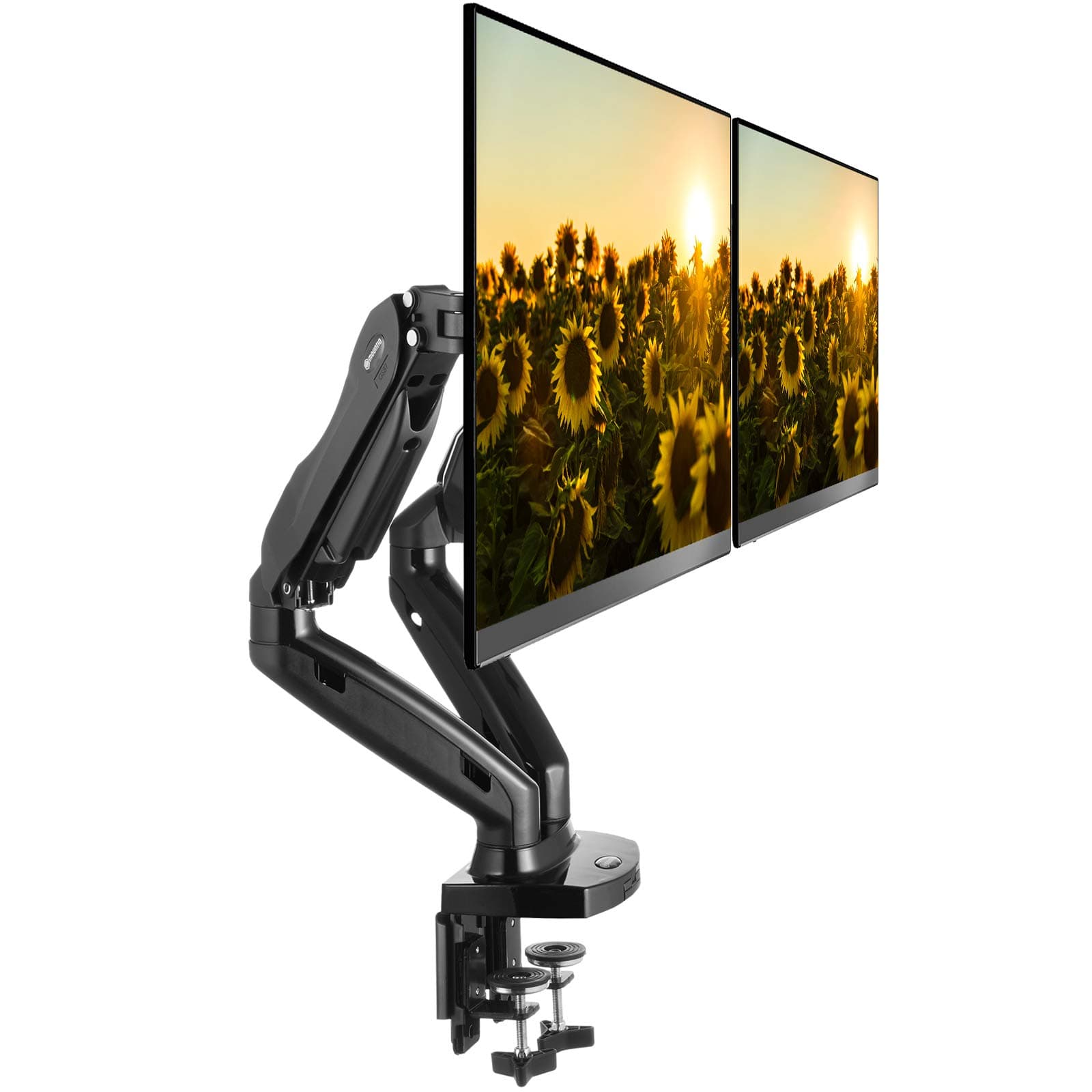 Full Motion Dual LCD Monitor Mount - Gas Spring Desk Stand for Screens up to 27"