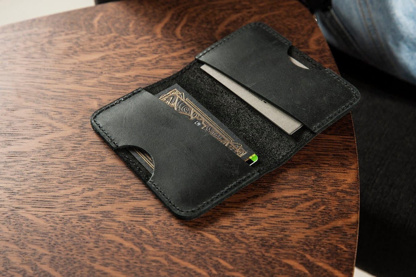 CitySheep Handcrafted Card Holder Business or Bank Card Wallet. Genuine Crazy Horse Leather. Black.