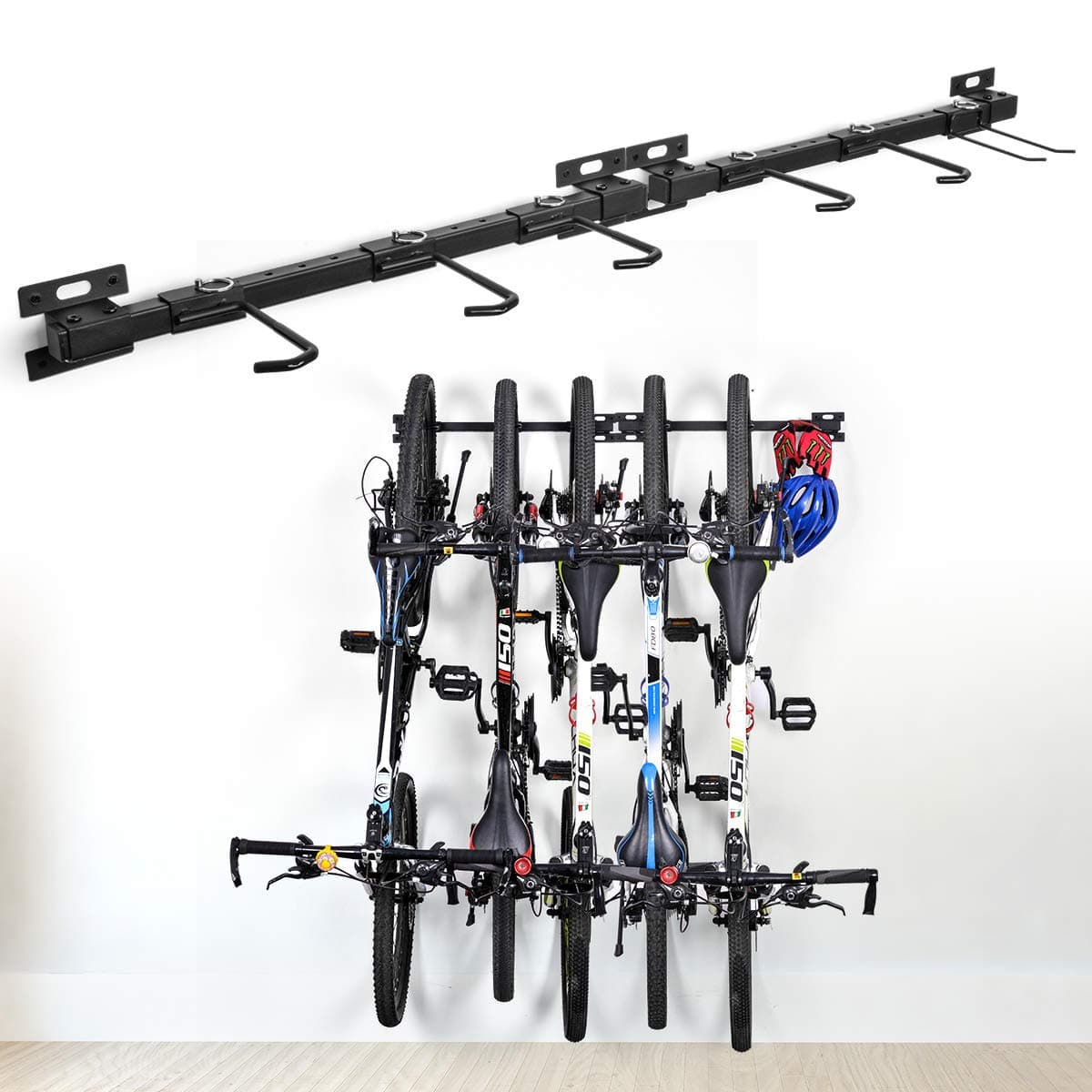 ElevenII Bike Storage Rack Foldable Bike Wall Mounted Bike Hanger Holder, Bicycle Cycle Storage Rack 5 Bicycles Adjustable Garage Storage Systems for Home Garage