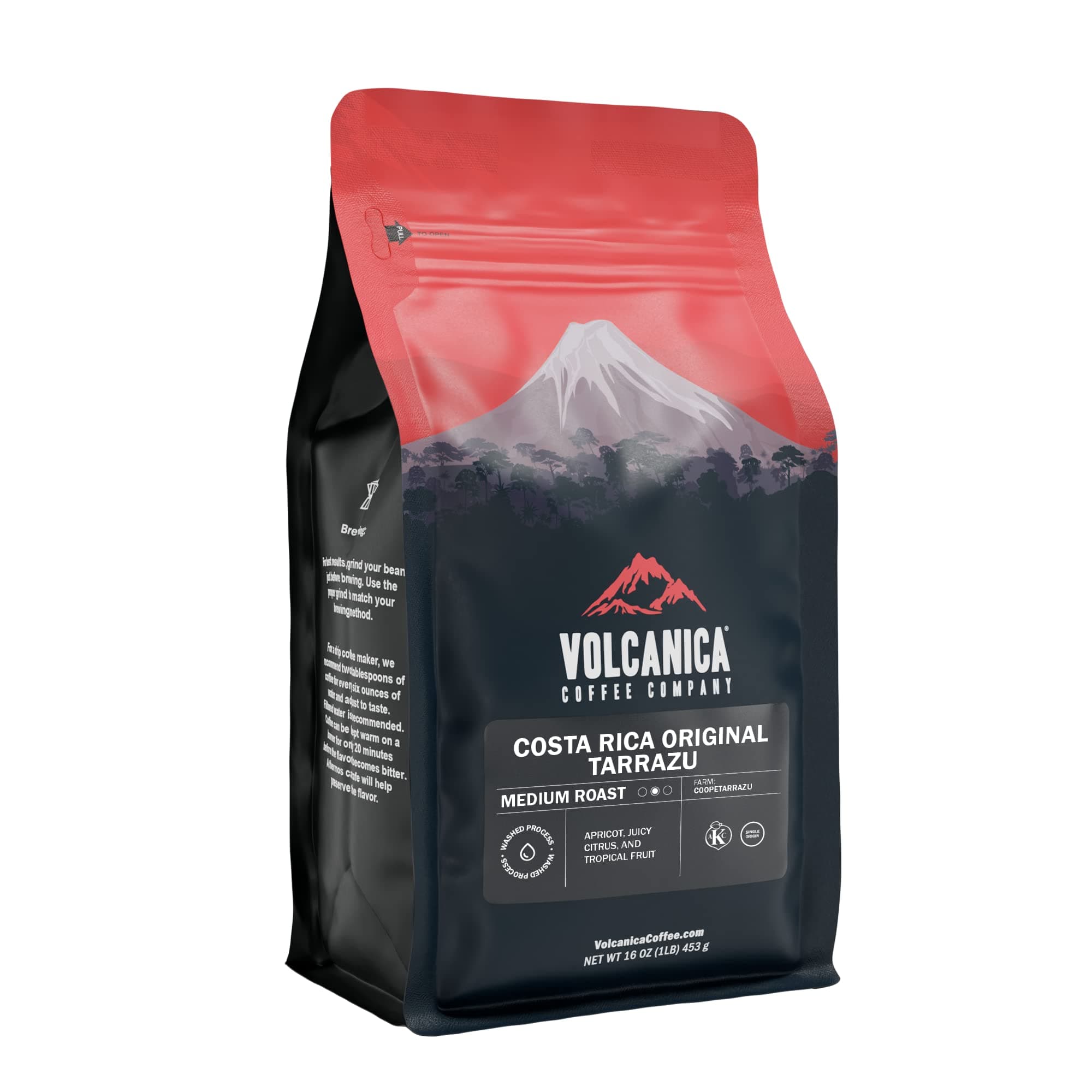 Volcanica Coffee Costa Rica Beans, Tarrazu Original, Whole Bean, Medium Roast, Fair Trade, Fresh Roasted, 16-ounce