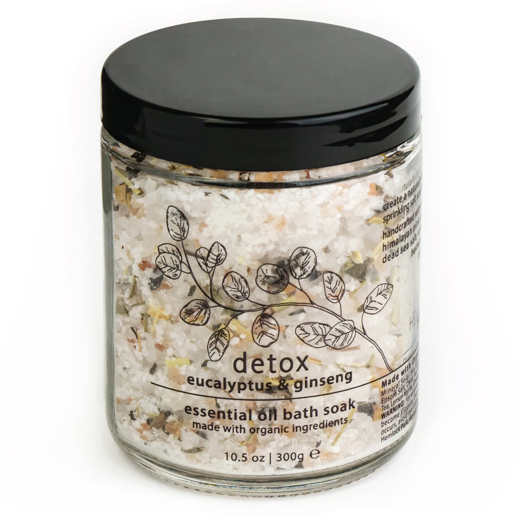 Hemlock Park Detox Essential Oil Bath Soak | Naturally Soothing Mineral Sea Salt and Botanicals | 10.5 oz Jar | Eucalyptus & Ginseng
