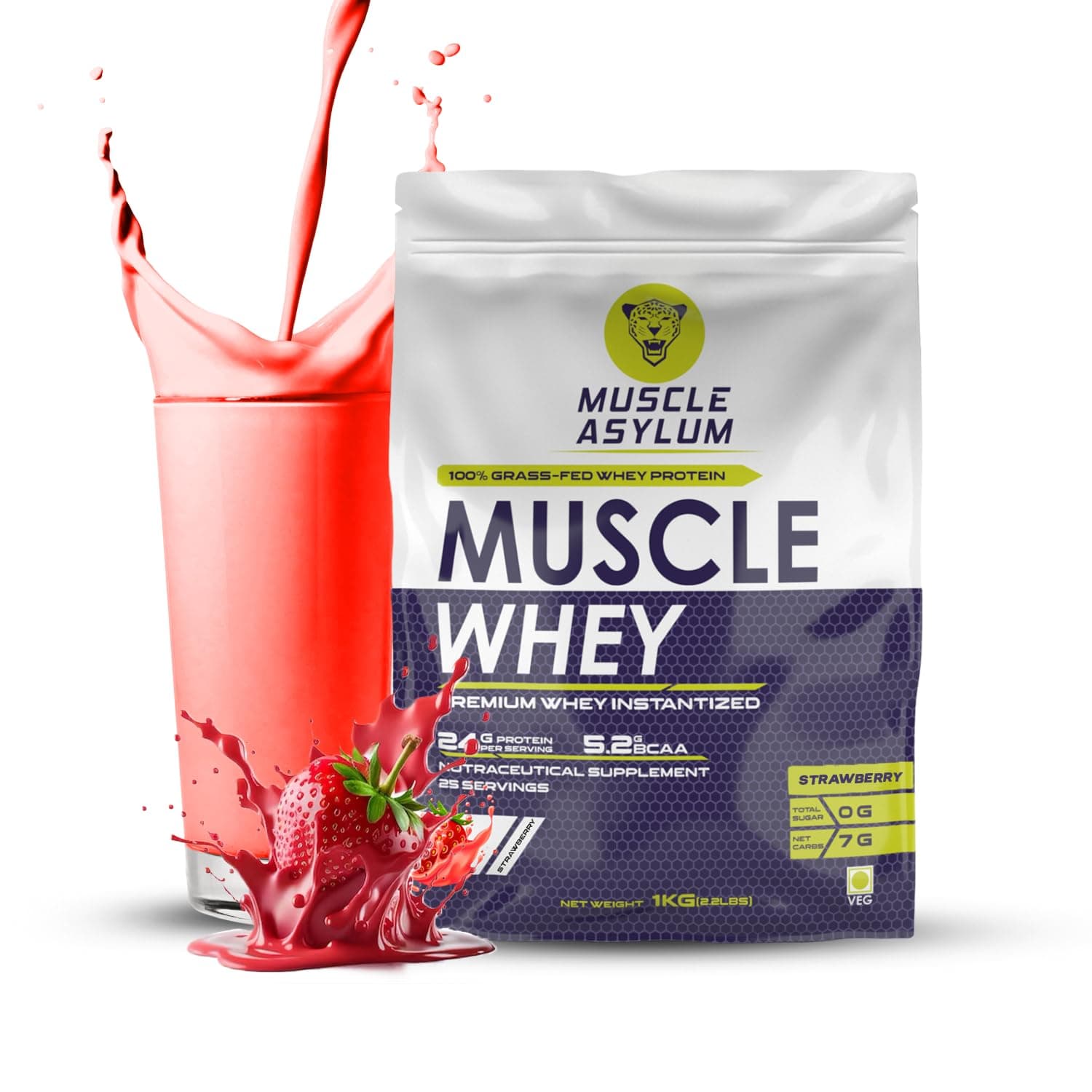 Premium Whey Protein l 1kg, 25 Servings l Strawberry l With Genuine Lab Reports l Muscle Building & Recovery | Increased Muscle