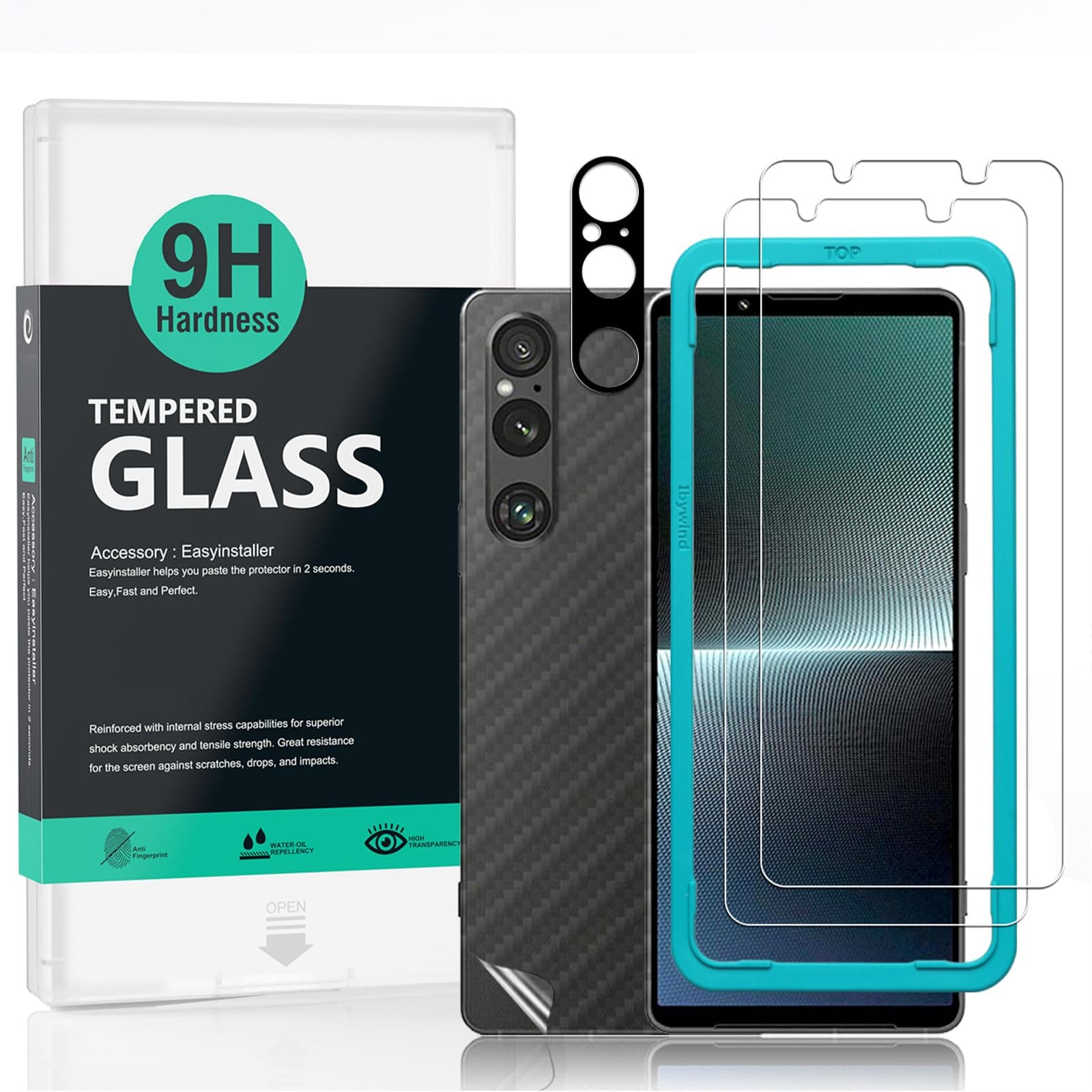 – Screen Protector For Sony Xperia 1 V 5G 6.5"[2 Pack],9H Hardness Tempered Glass,With 1Pc Camera Lens Protector,Easy to Install