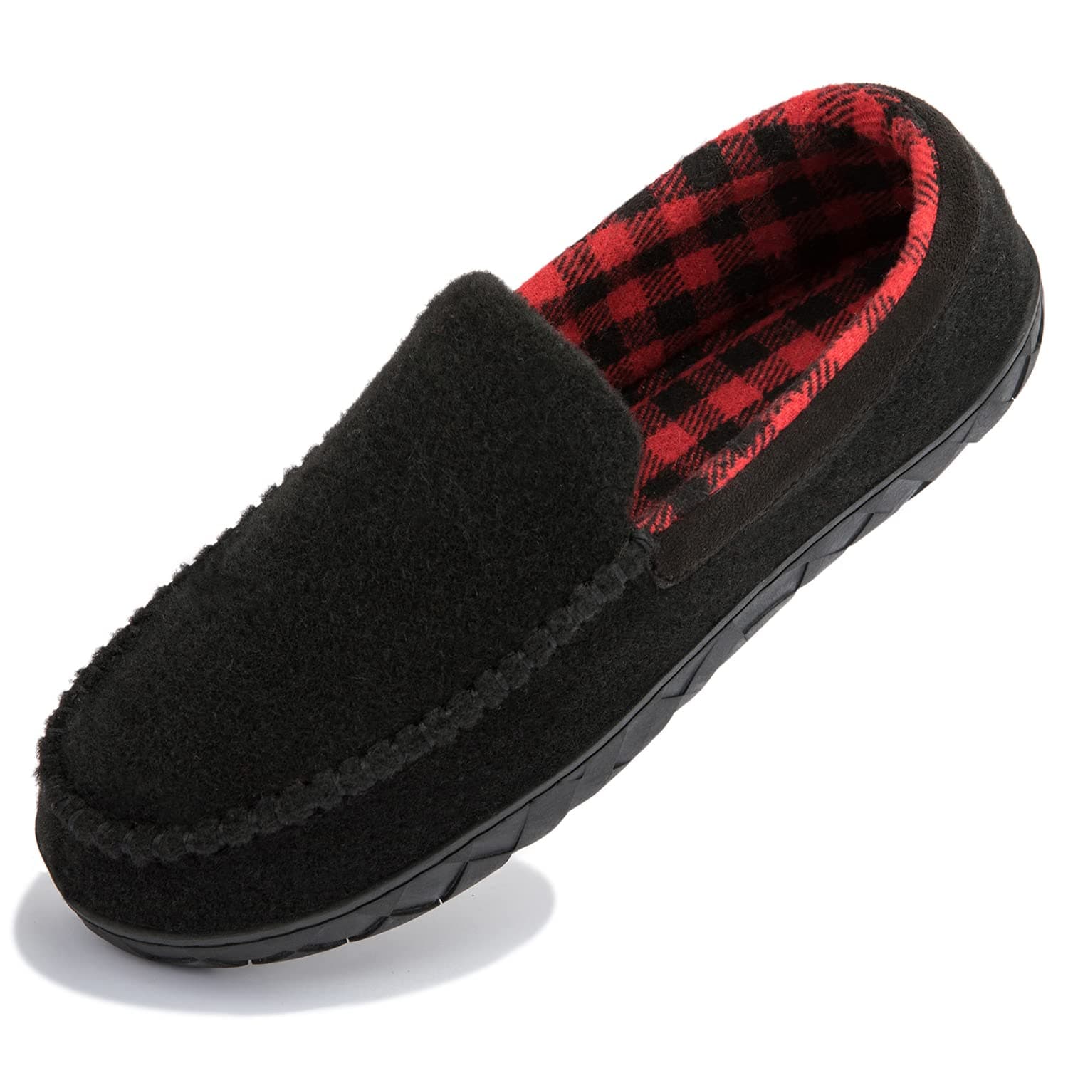 NewDenBerMen's Moccasin Slippers Warm Memory Foam Felted Wool Plush Shearling Lined Slip on Indoor Outdoor House Shoes