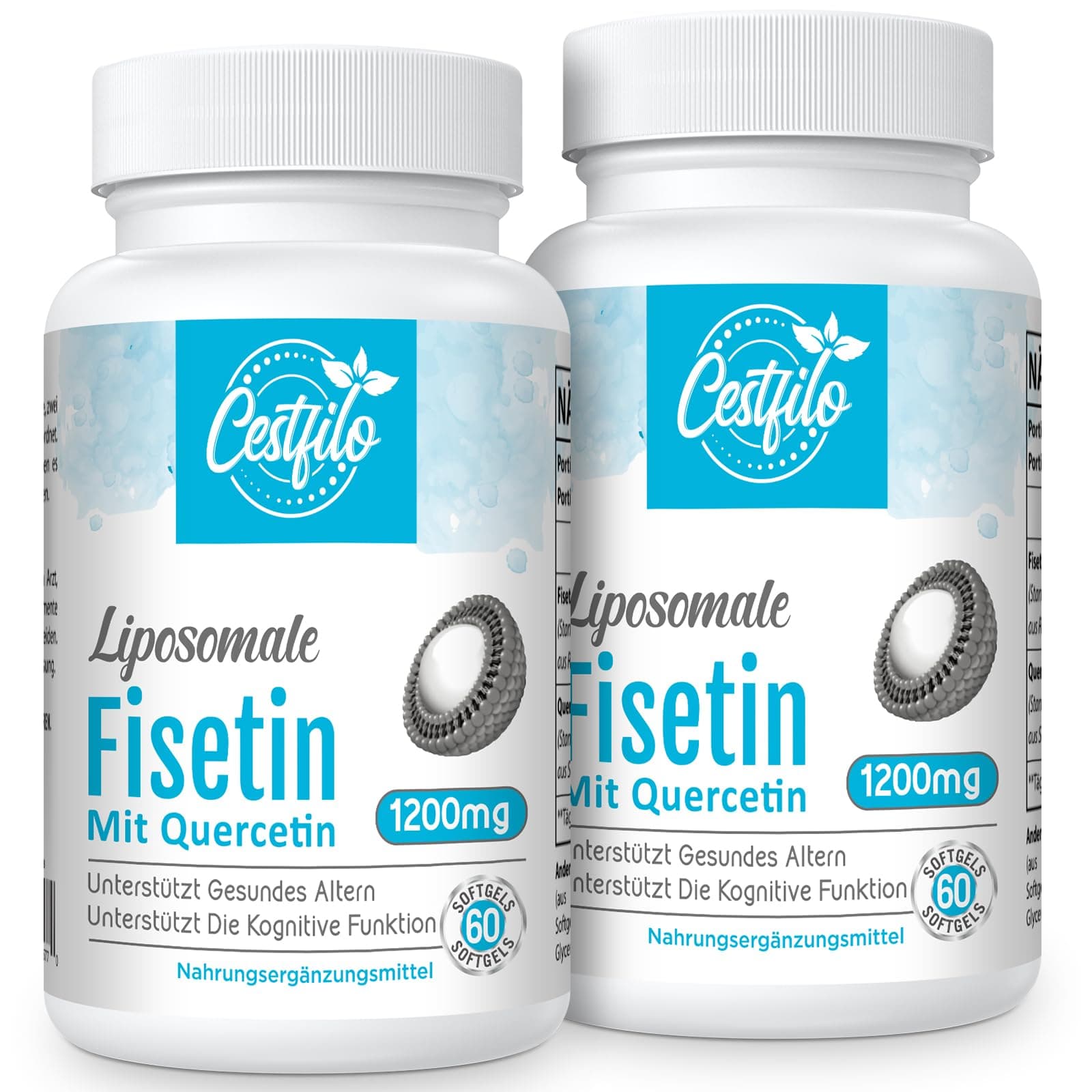 Liposomal Fisetin with Quercetin 1200mg | 98% Pure Fisetin | Patented Formula for Enhanced Absorption & Availability (60 Count (Pack of 2))