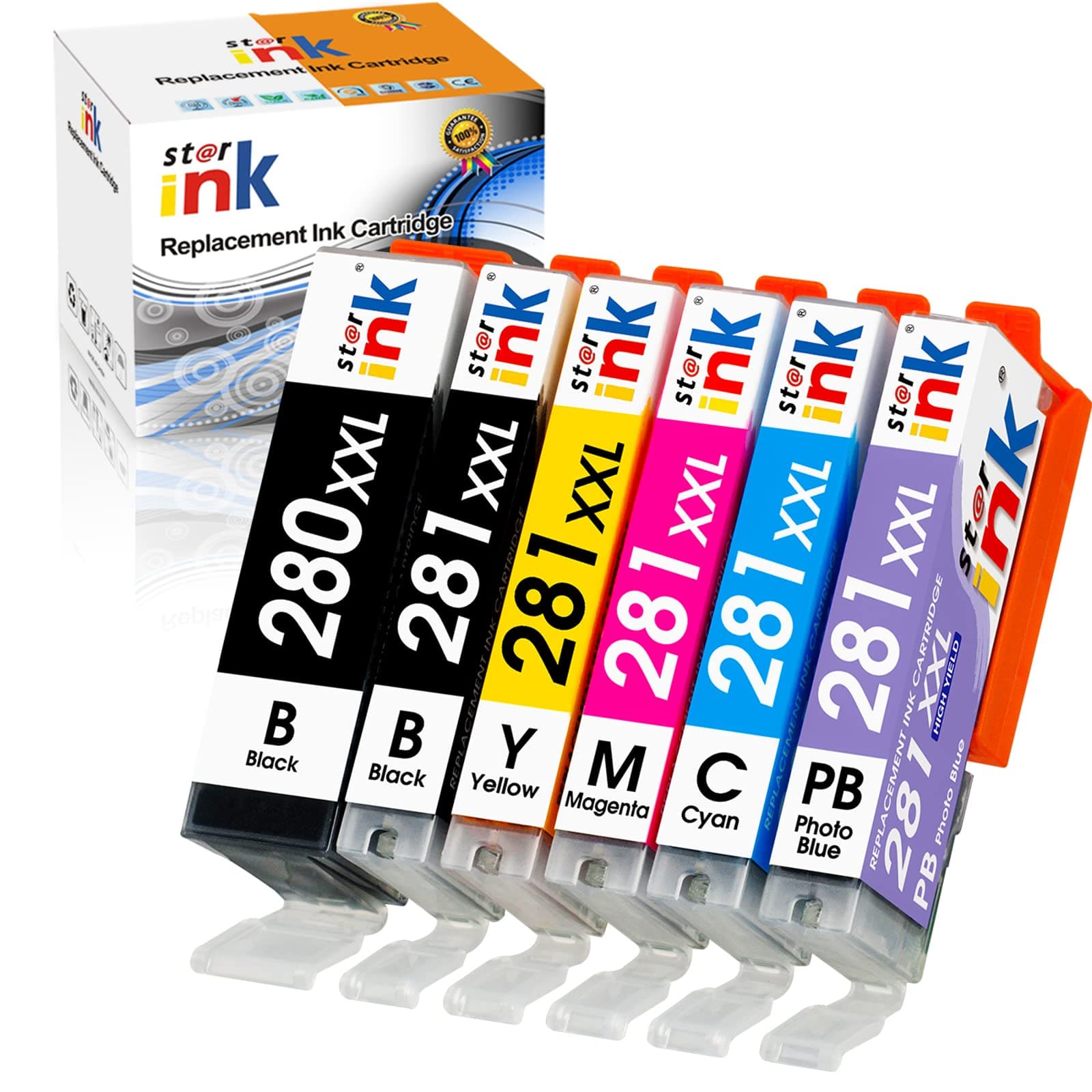 starink Compatible PGI-280XXL CLI-281XXL Ink Cartridge TS8320 Replacement for Canon 280 281 Ink for Pixma TS9120 TS8220 TS8120 TR8620 TR8520 TR8620a TS8322 TS8222 Printer, 6-Pack