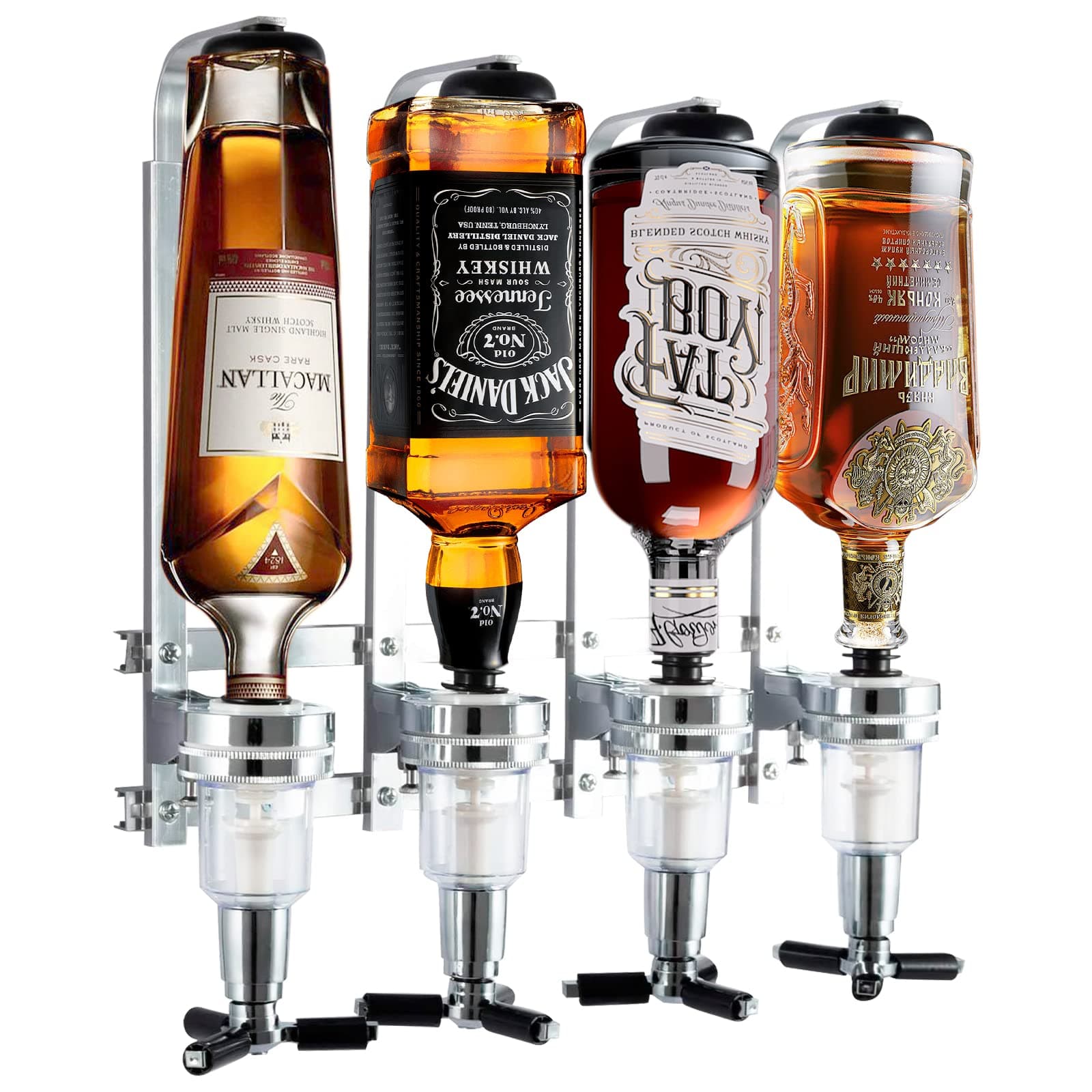 4 Bottle Optics for Home Bar, 4 x 45ml Optics Set for Spirits, Wall Mounted Wine Drink Dispenser Bar Butler for Home Pub, Garage, Man Cave, Bar