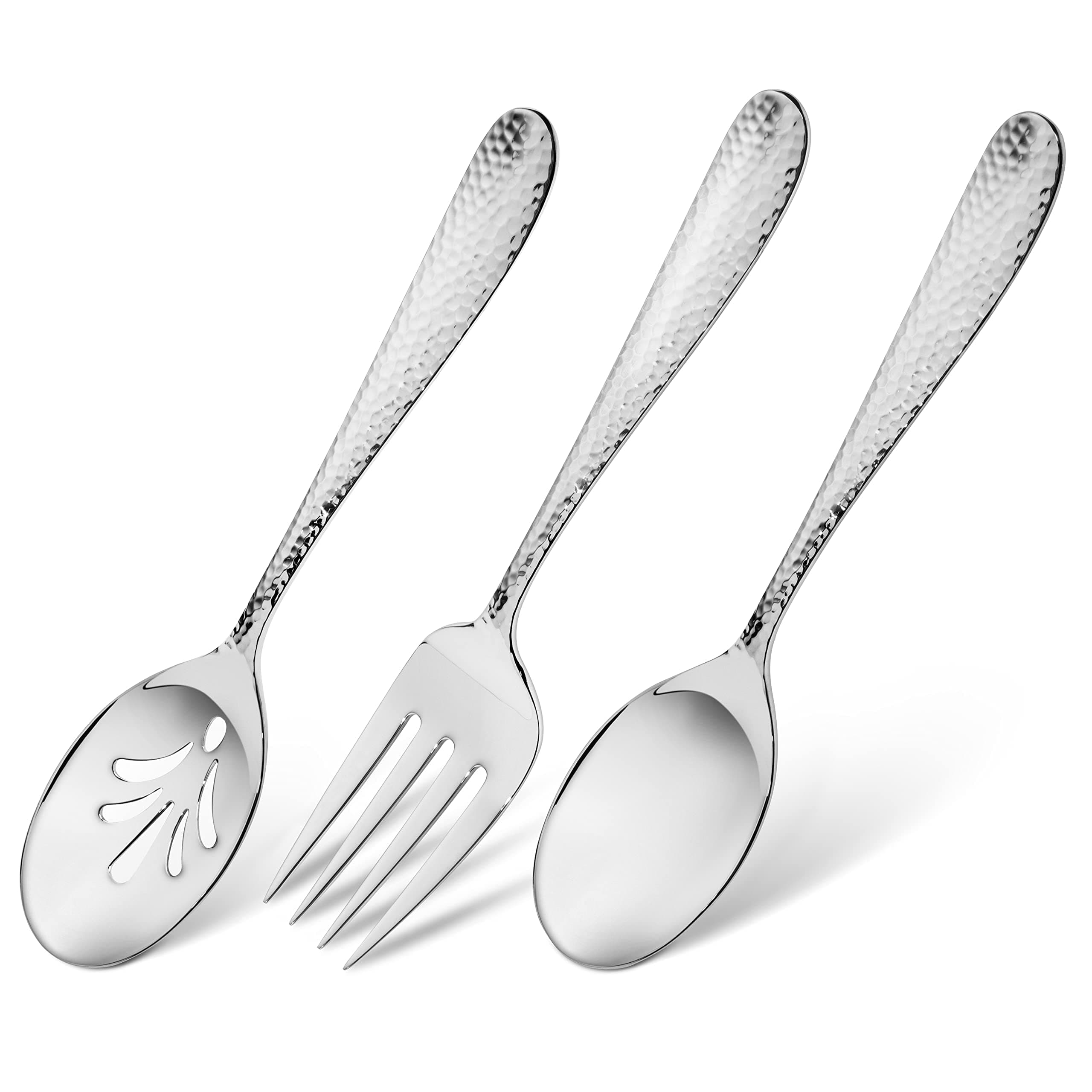 Hudson Essentials 9-Piece Bergamo Hammered 18/10 Stainless Steel Serving Fork & Serving Spoon Set - Flatware Silverware
