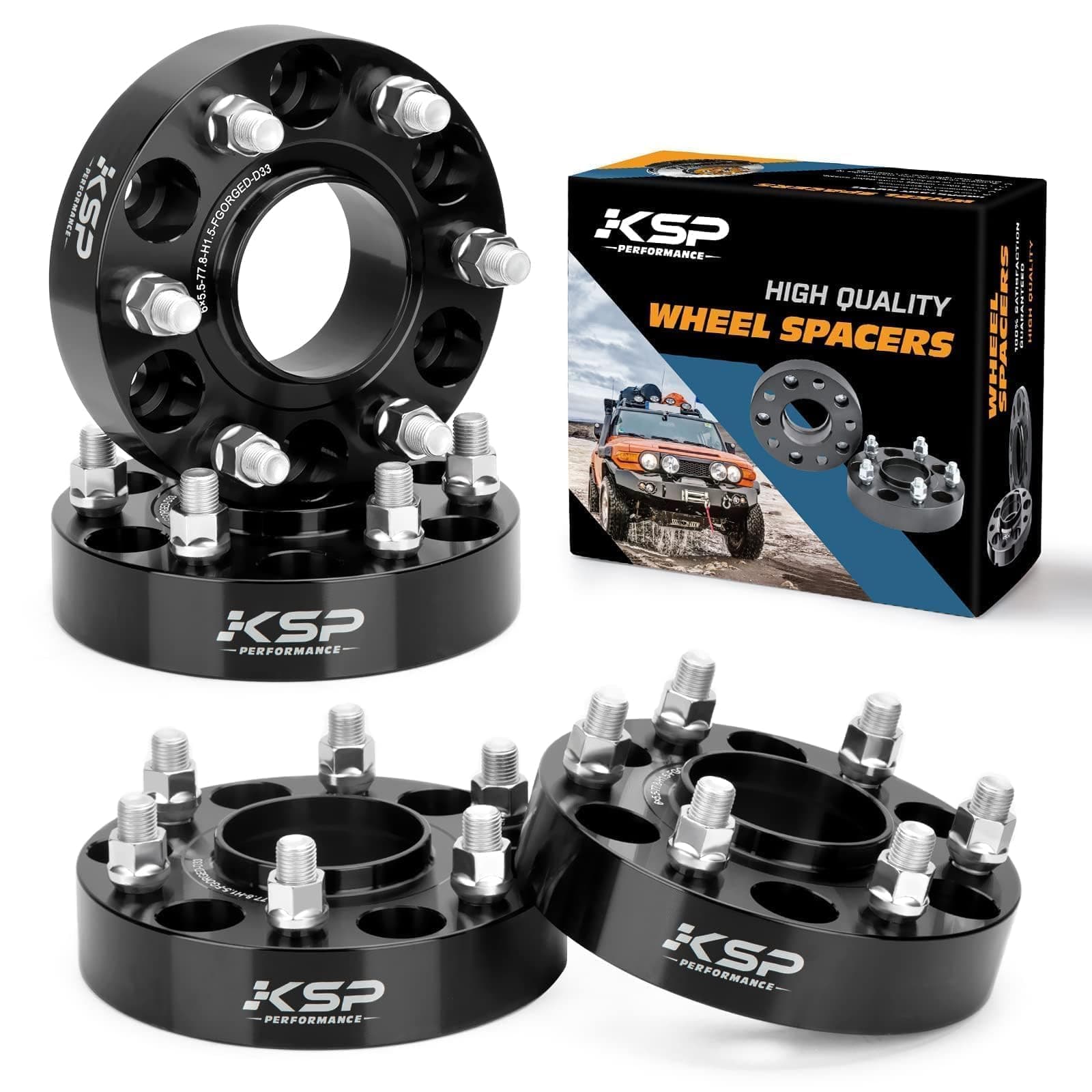 KSP 1.5in Wheel Spacers for Ram 1500 2019-2026, 38mm 6x5.5 Hubcentric Tire Spacer with 77.8mm Hub Bore M14x1.5 Lug Studs Fit Jeep Grand Wagoneer 2021-2026, 4pcs 6x139.7 Forged Spacer for 6 Lug Truck