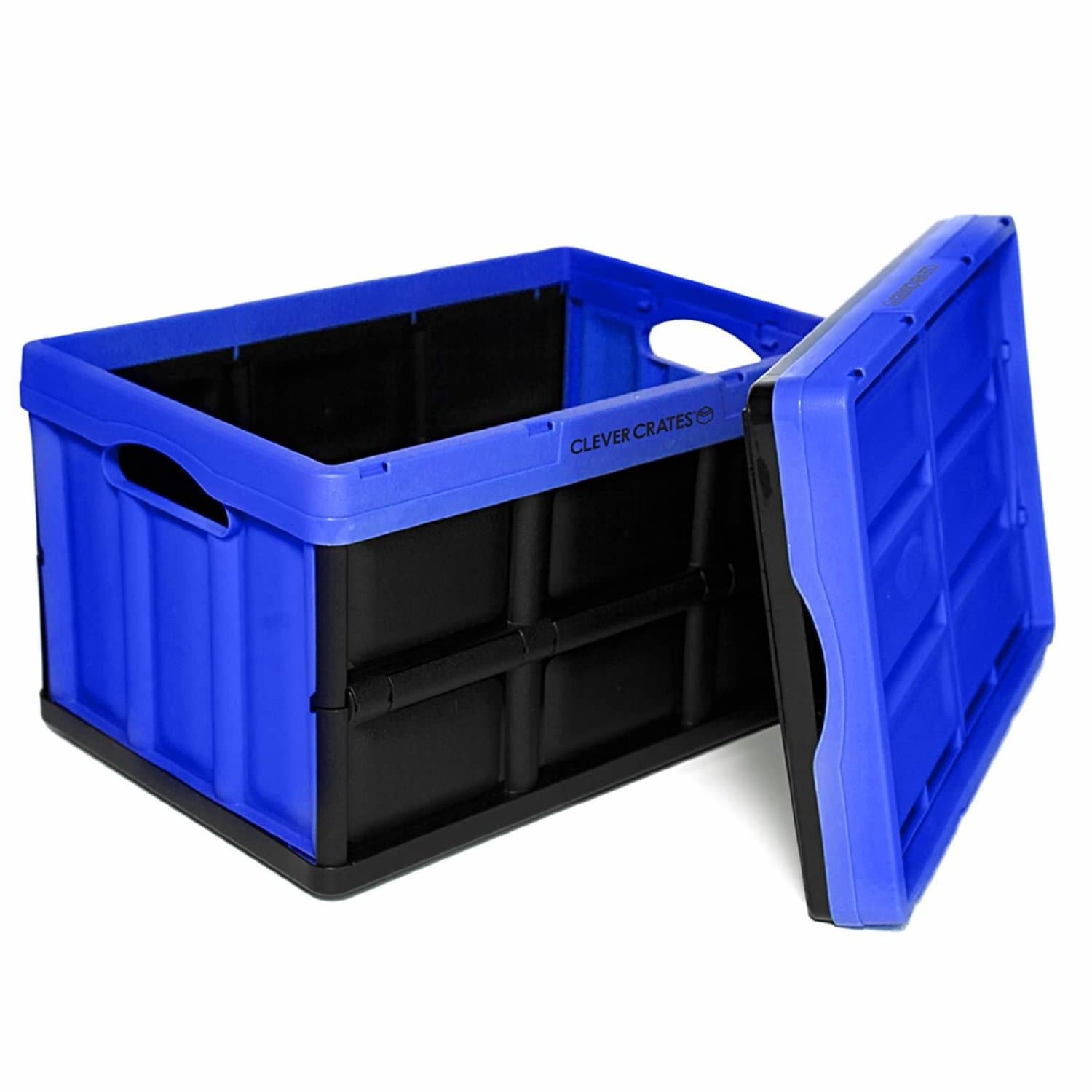 (Pack of 2) Clever Crates Collapsible Solid Wall Storage Container, Royal Blue, 46 Liter (48.6 Quart)
