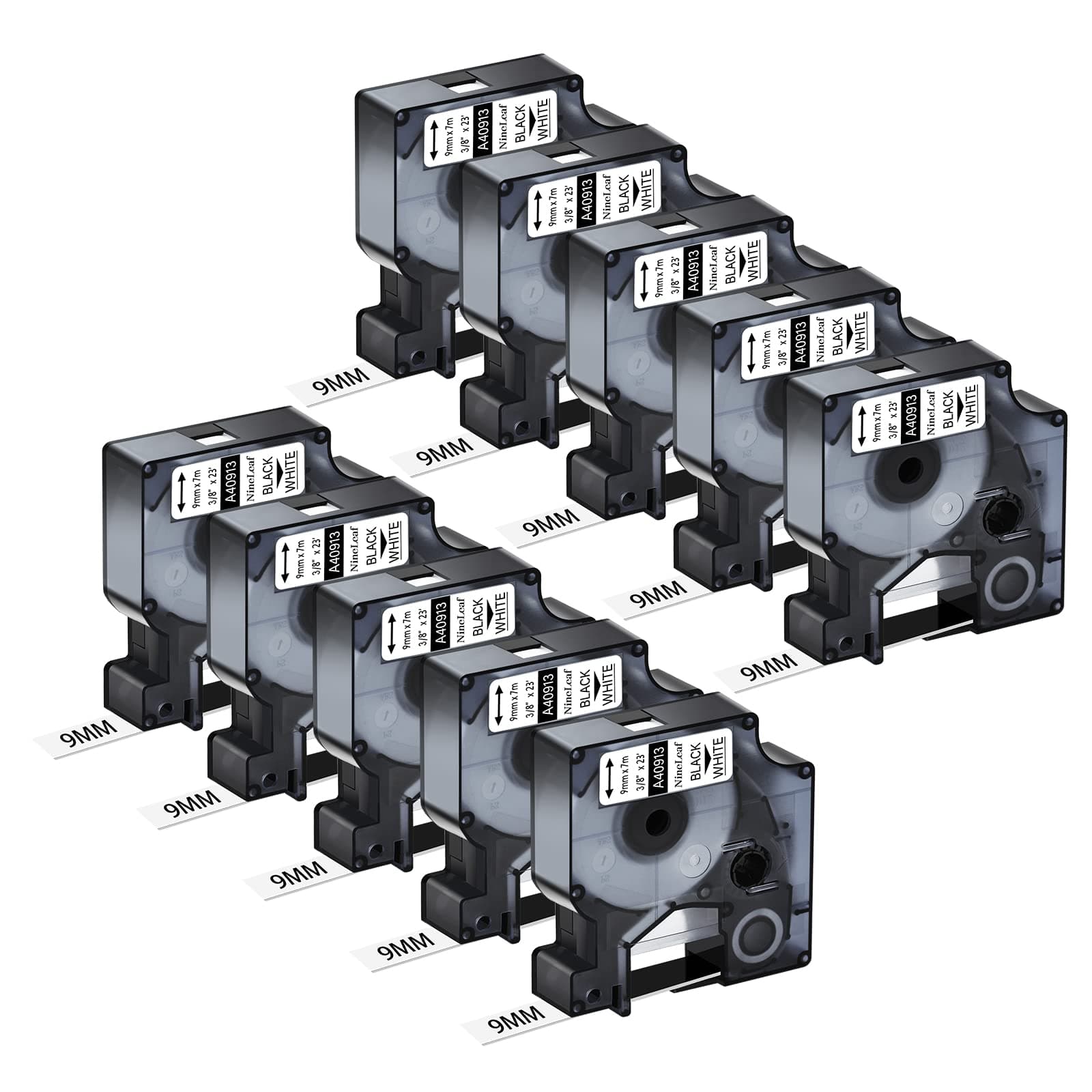 10 Pack Compatible for DYMO D1 40913 S0720680 9mm 3/8" x 23ft Black on White Label Tape Refill Work in LabelManager 160 280 420P 360D 210D PnP 500TS LabelWriter 450 Duo ColorPop Label Maker