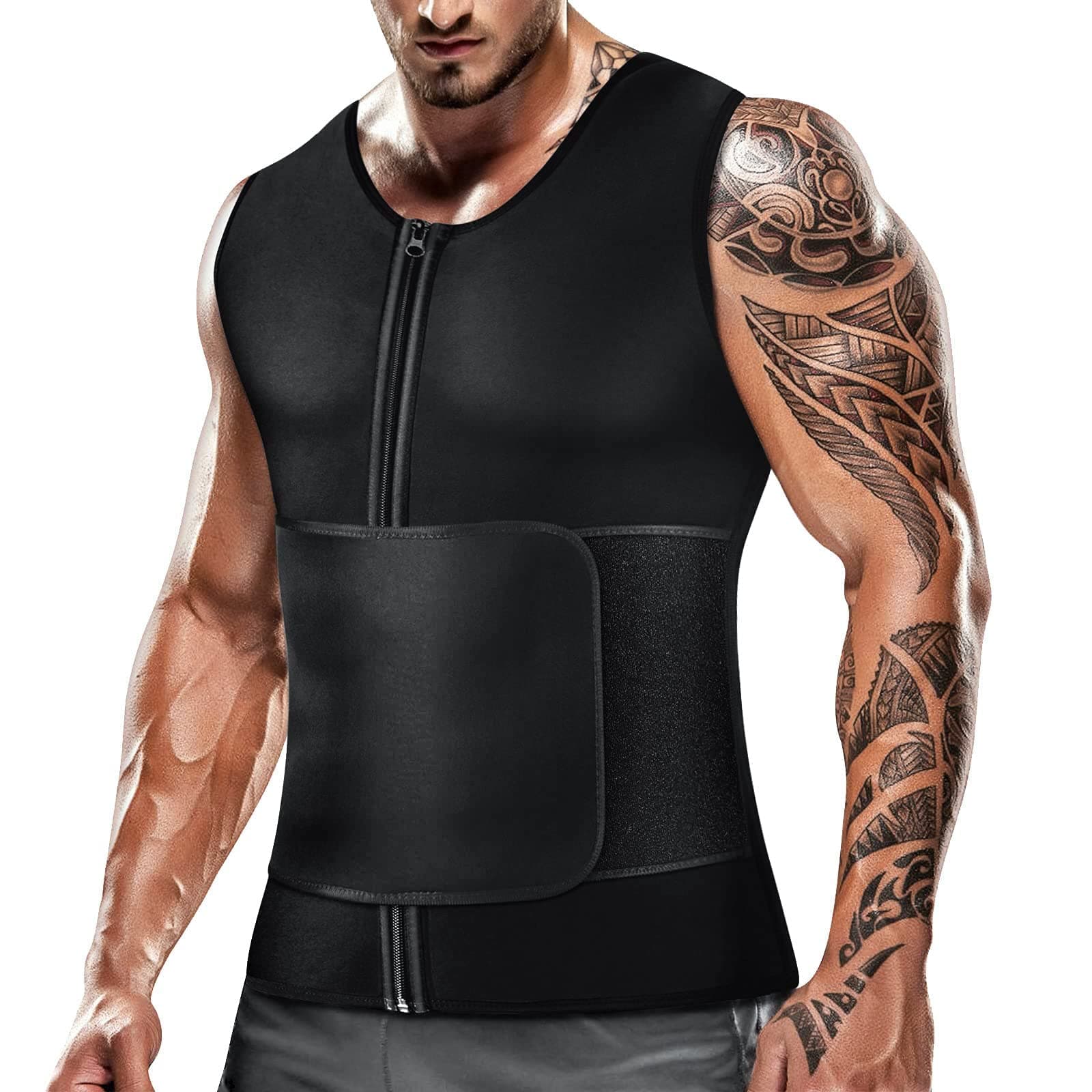 Cimkiz Men's Waist Trainer Sauna Suit Shirt, Gym & Exercise Compression Vest, Sweat-Boosting Workout Top