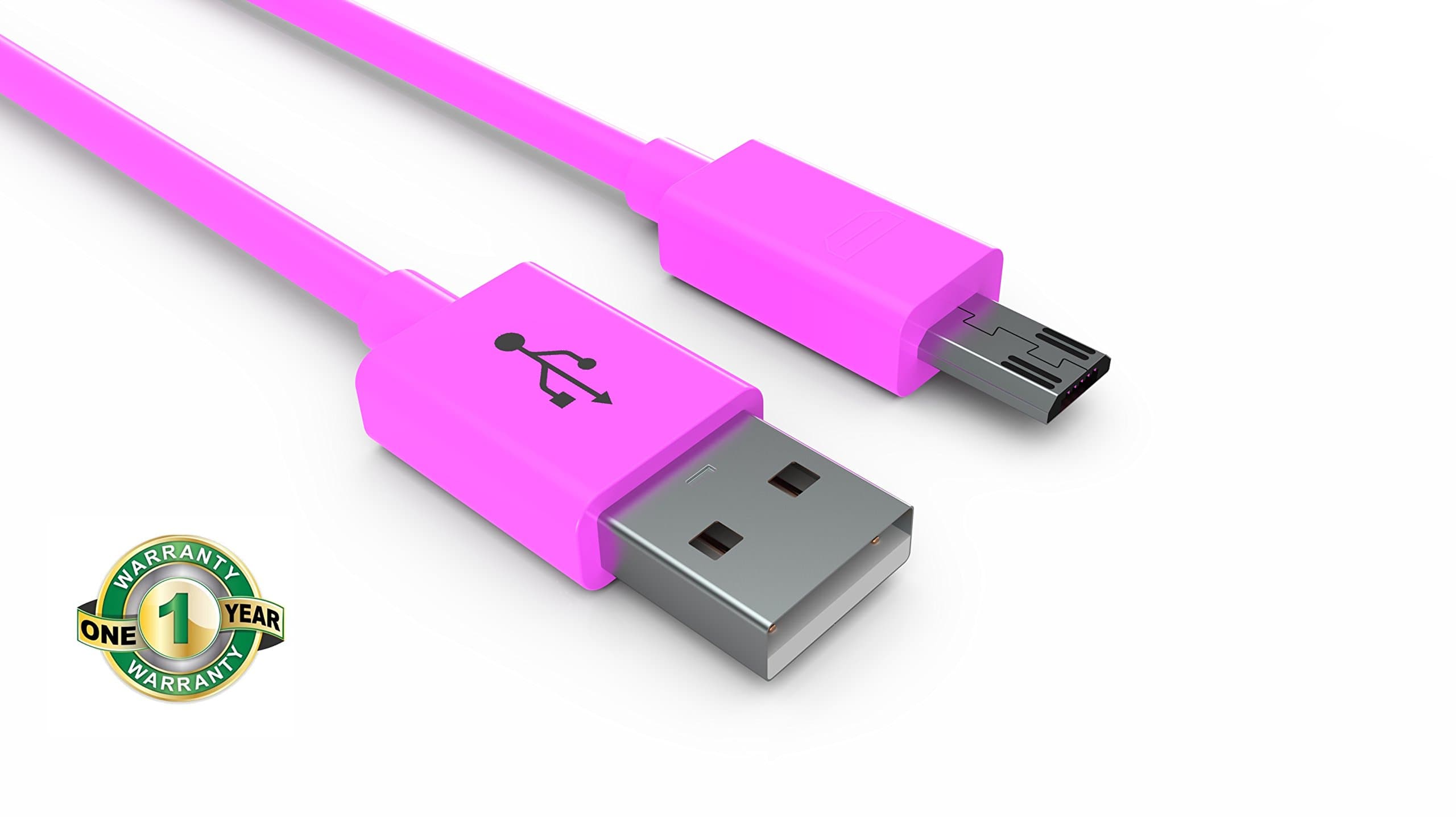 1 Micro USB Cable Extended Tip for Easy Access to Charging Port While Phone is on any Case 3 Feet Long Pink