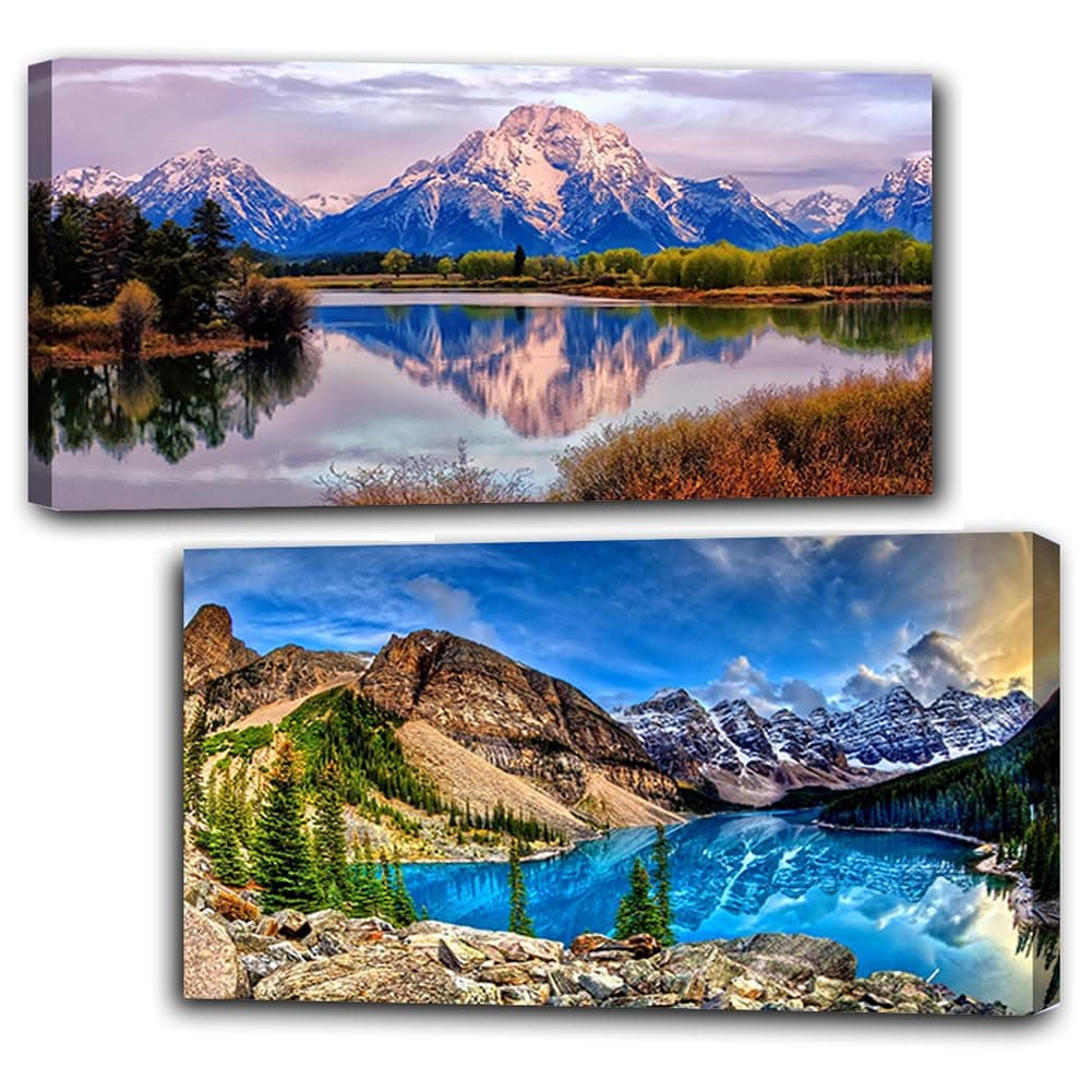 2 Pack Diamond Painting Kits,Large 5D DIY Mountain Lake Diamond Painting Kits for Adults,DIY Full Drill Crystal Rhinestone Arts and Crafts,Gem Art Painting with Diamond Home Wall Decor (28X16inch)
