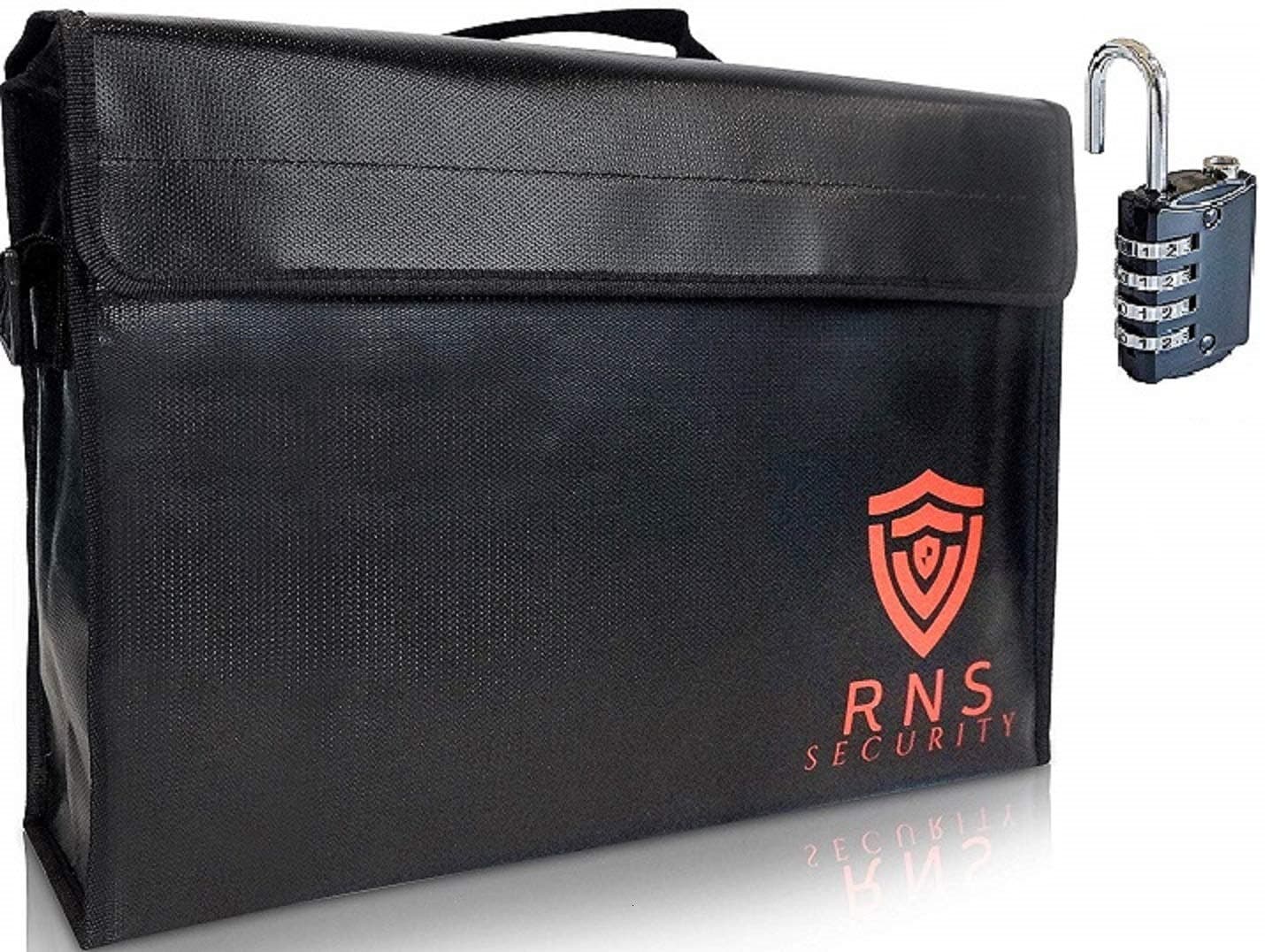 Fireproof document Bags-Large Fire Proof Lock Box-Portable Safe-Locking Documents Bag Organizer Waterproof Money Holder 17.5x12x5 Heat Retardant Water Explosion Resistant Cash Boxes Lipo Pouch LockBox