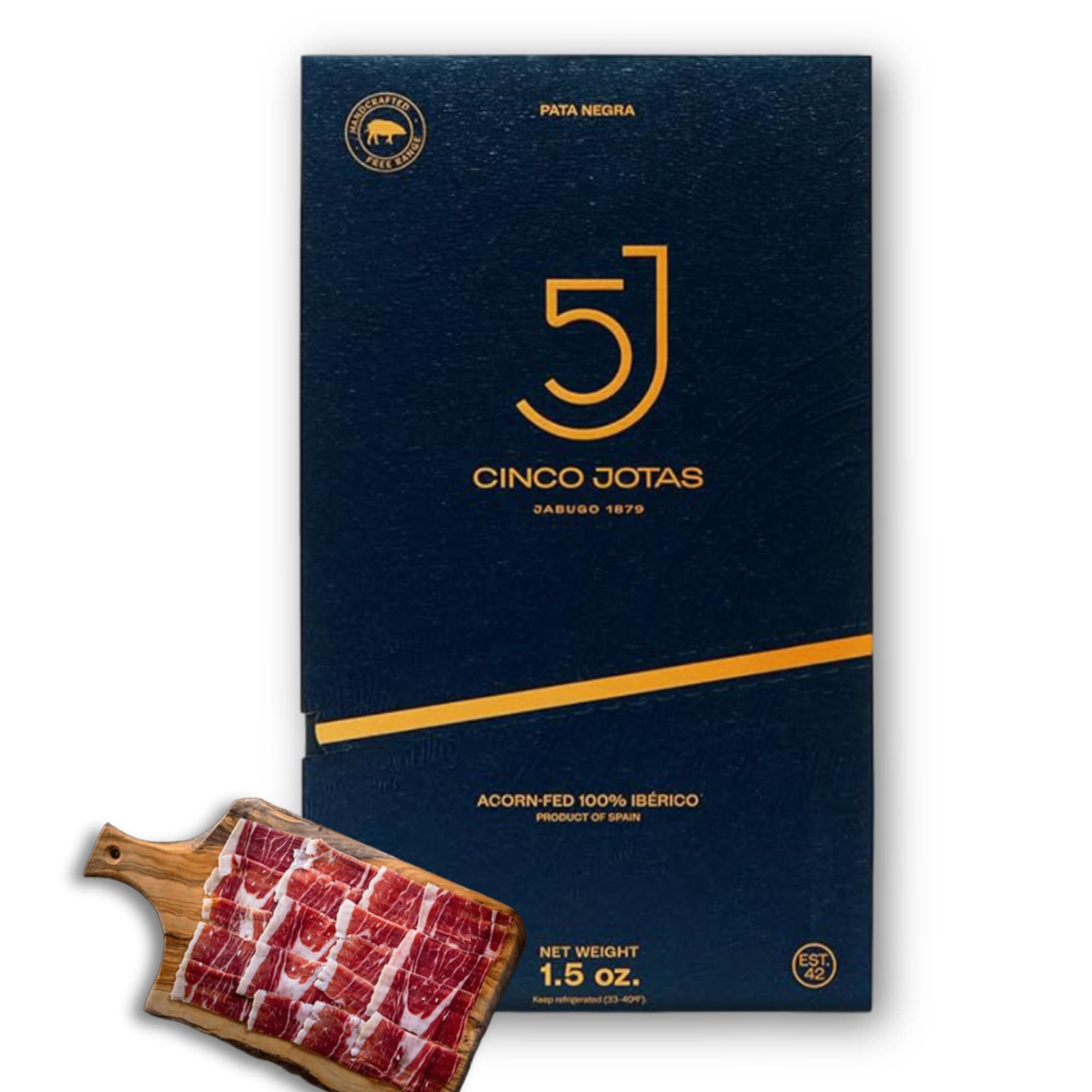 Cinco Jotas Hand-Carved Jamón Ibérico de Bellota | 100% Acorn-Fed Iberian Ham | Authentic Spanish Ham Ibérico - 1.5 oz - Traditional Carving