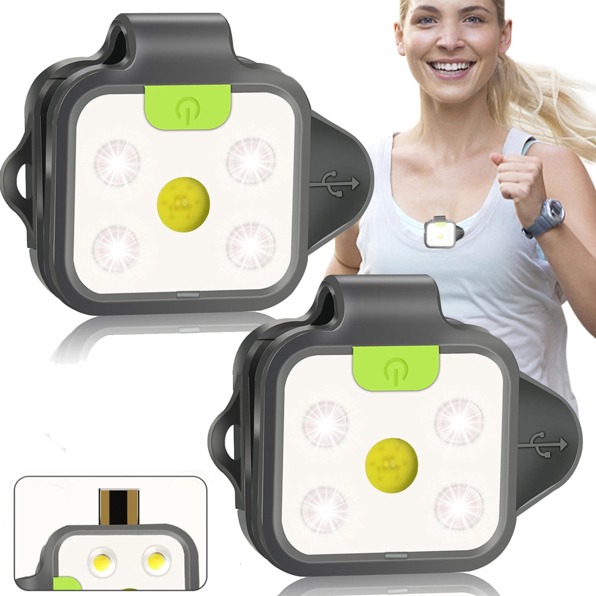 Running Light, 2Pack Reflective Safety-Light for Runners, Rechargeable LED Light, Clip On Running Lights with Runners and Joggers for Camping, Hiking, Running, Outdoor Adventure (Black)