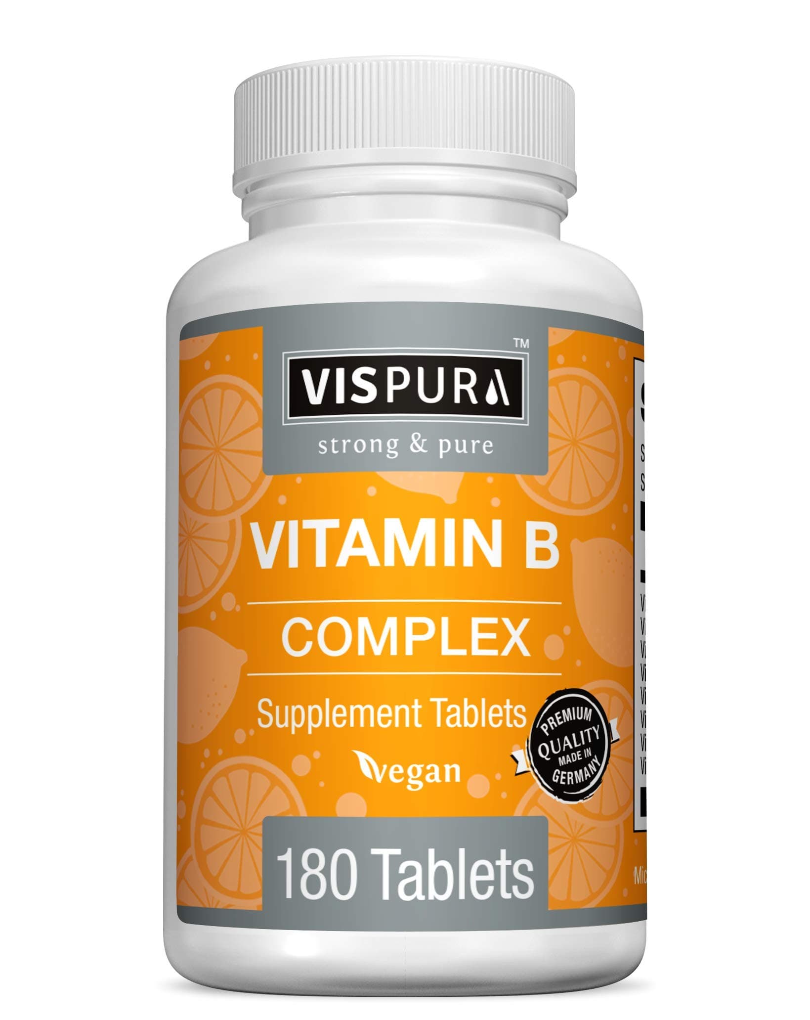 Vitamin B-Complex, 180 Vegan Tablets, All B Vitamins Including B12, B1, B2, B3, B5, B6, B7, B9, Folic Acid, for Stress, Energy and Healthy Immune System*, Natural Supplement Without Additives (c)
