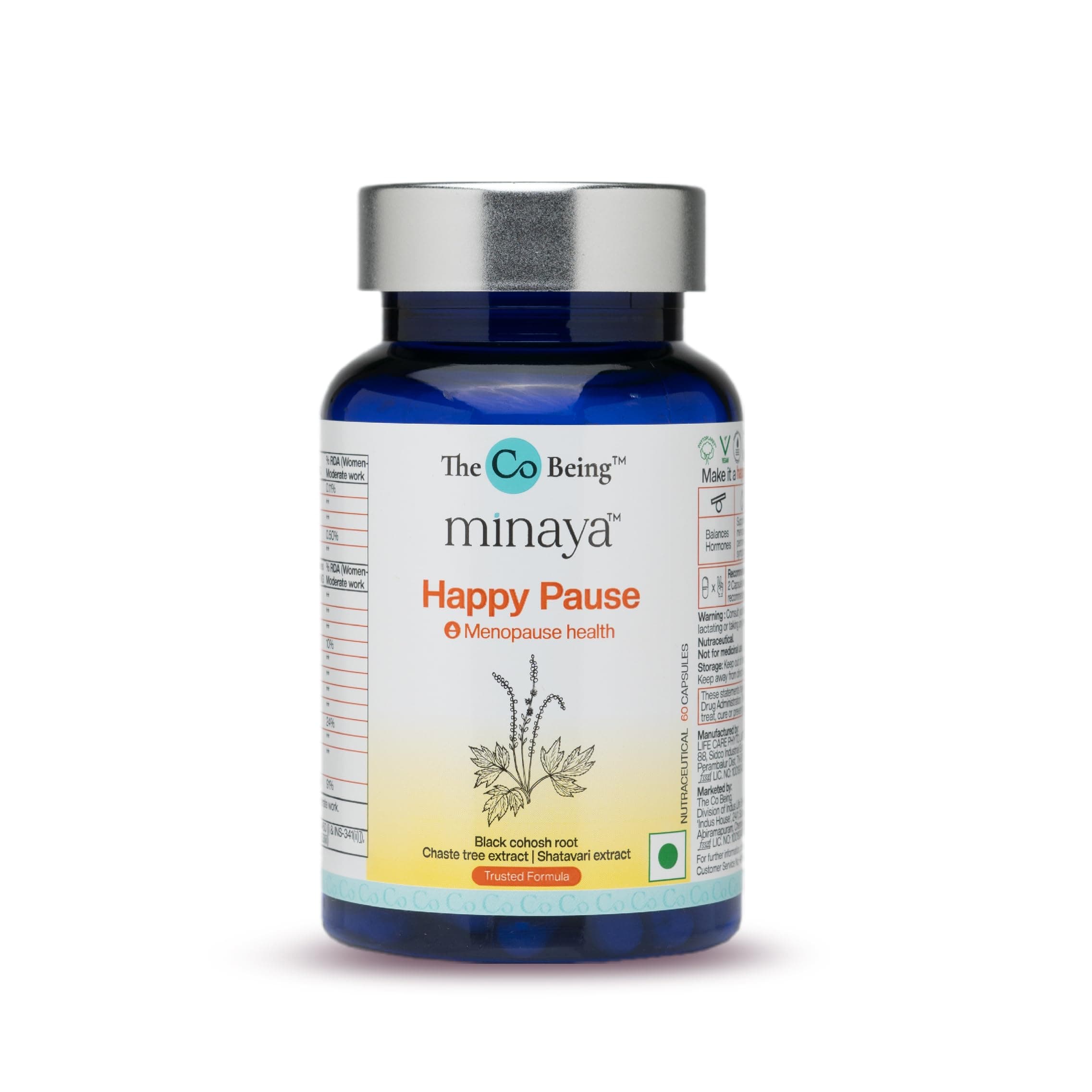 Happy Pause – Menopause Supplements for Women | Natural Relief for Hot Flashes, Hormonal Imbalance & Bone Health | With Evening Primrose, Black Cohosh & Shatavari | 60 Capsules