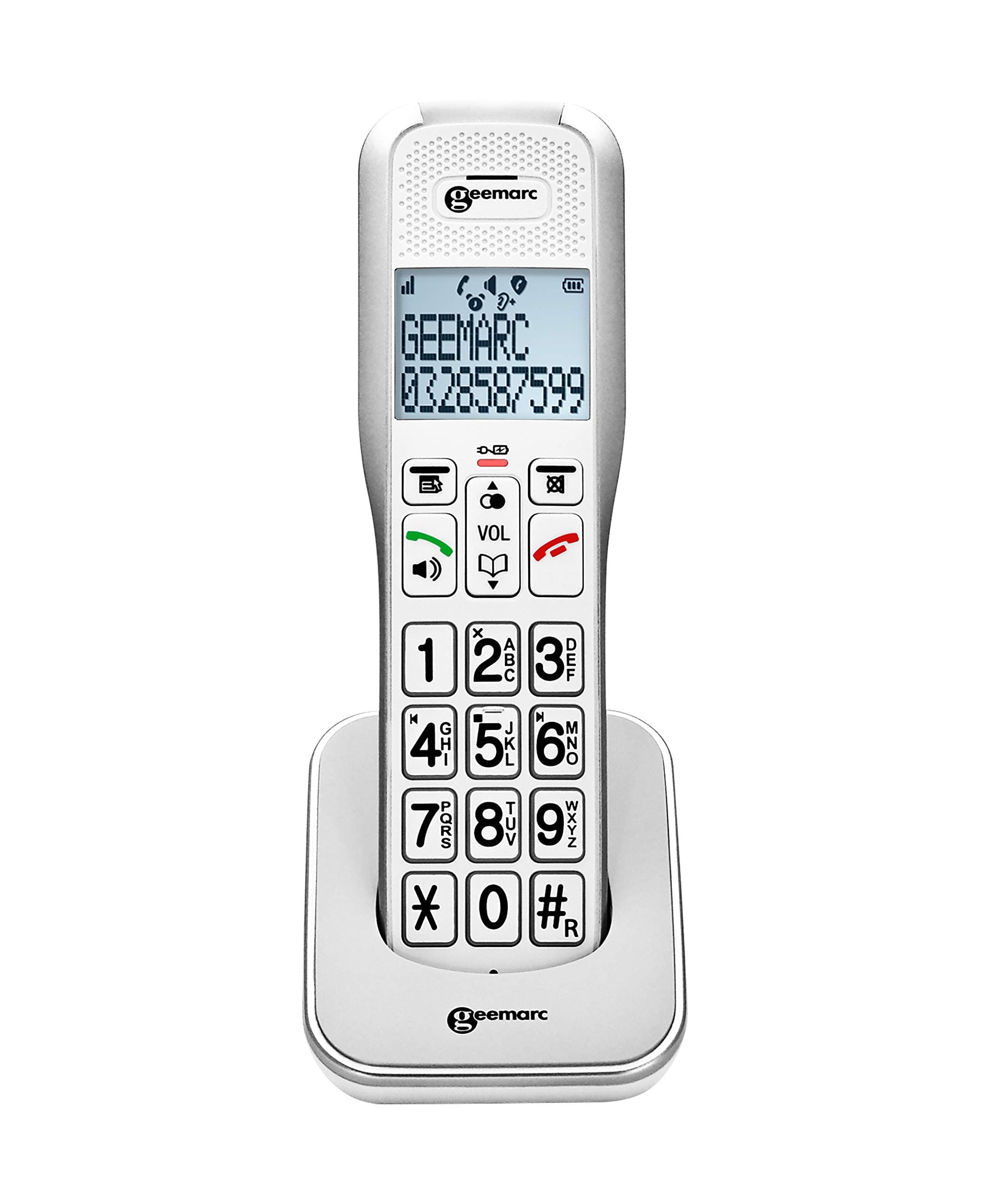AMPLIDECT595 AD - ADDITIONAL HANDSET for AMPLIDECT595 RANGE- EXTRA LARGE SCREEN AND BUTTONS- CALLER ID and ADJUSTABLE VOLUME- WHITE COLOR- UK VERSION