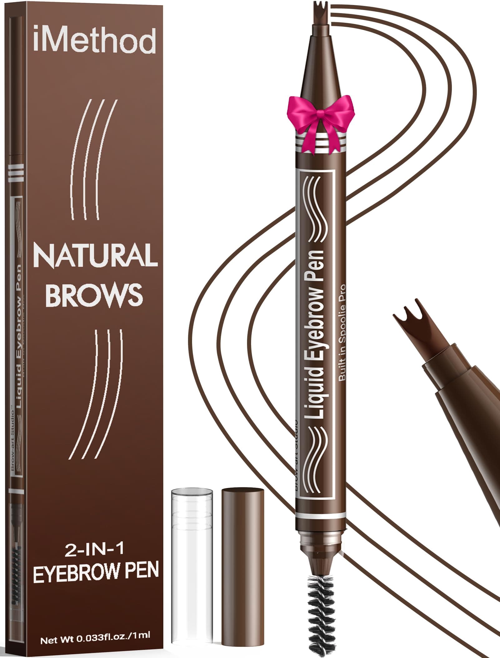 Microblading Eyebrow Pen - Eyebrow Pencil 2-in-1 Dual-Ended Eye Brow Pencils for Women with 3-Fork-Tip and Spoolie Brush Create Natural Hair-Like Defined Brows, Last All-Day, Dark Brown