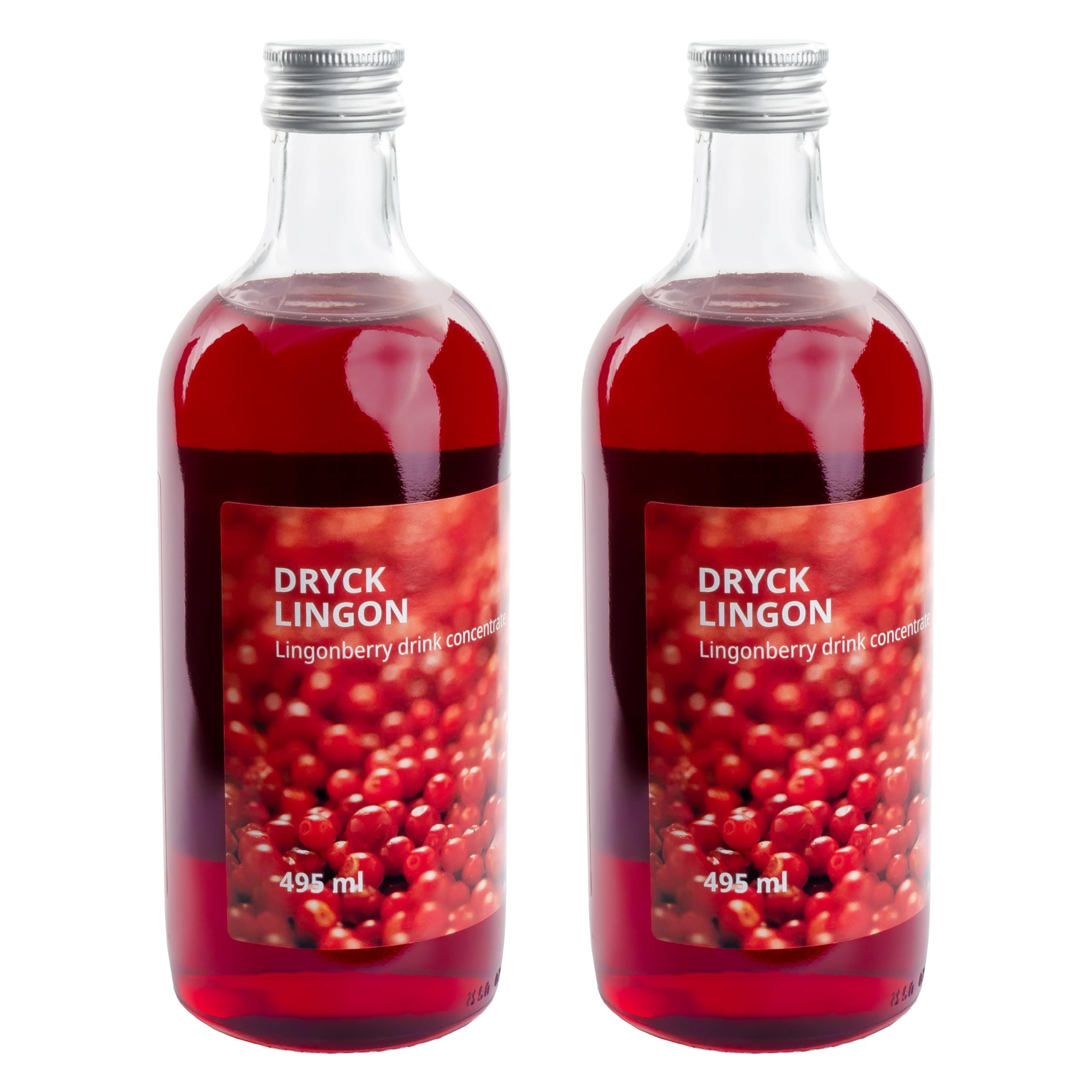 DRYCK LINGON Swedish Lingonberry Syrup Cordial Drink Concentrate, Made in Sweden, 2 x 495ml