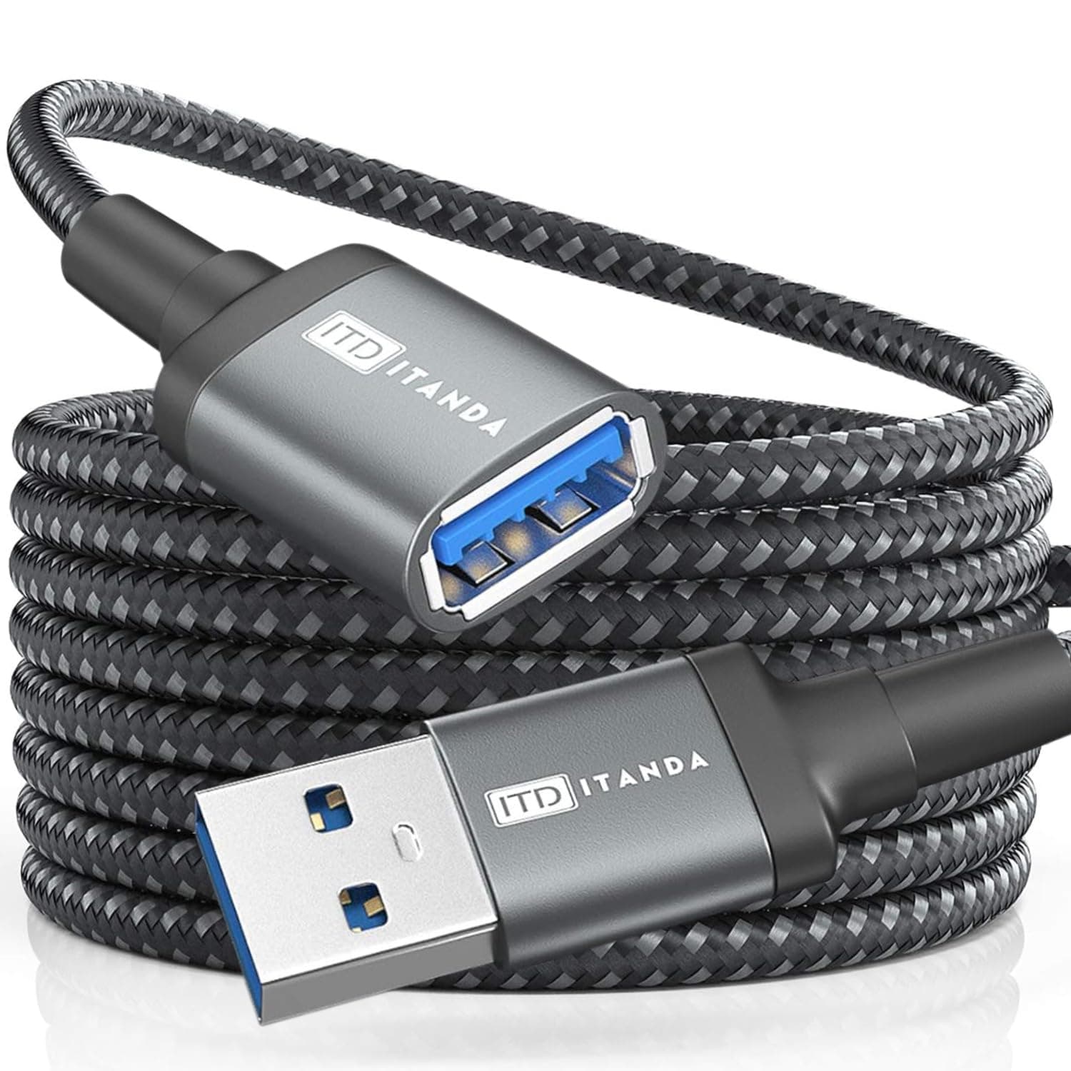 ITD ITANDA 1.5FT USB Extension Cable USB 3.0 Extension Cord Type A Male to Female 5Gbps Data Transfer for Keyboard, Mouse, PlayStation, Xbox, Flash Drive, Printer, Camera and More, Grey