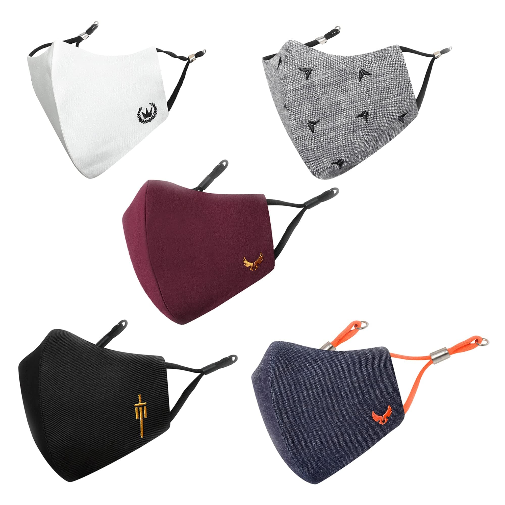 By Q-One 4 Layer, Reusable, with Ear Adjusters, Anti-Bacterial (BFE>99%) Cotton Cloth Face Mask for Men, Boys (XL, Multicolor, Pack of 5), Without Valve