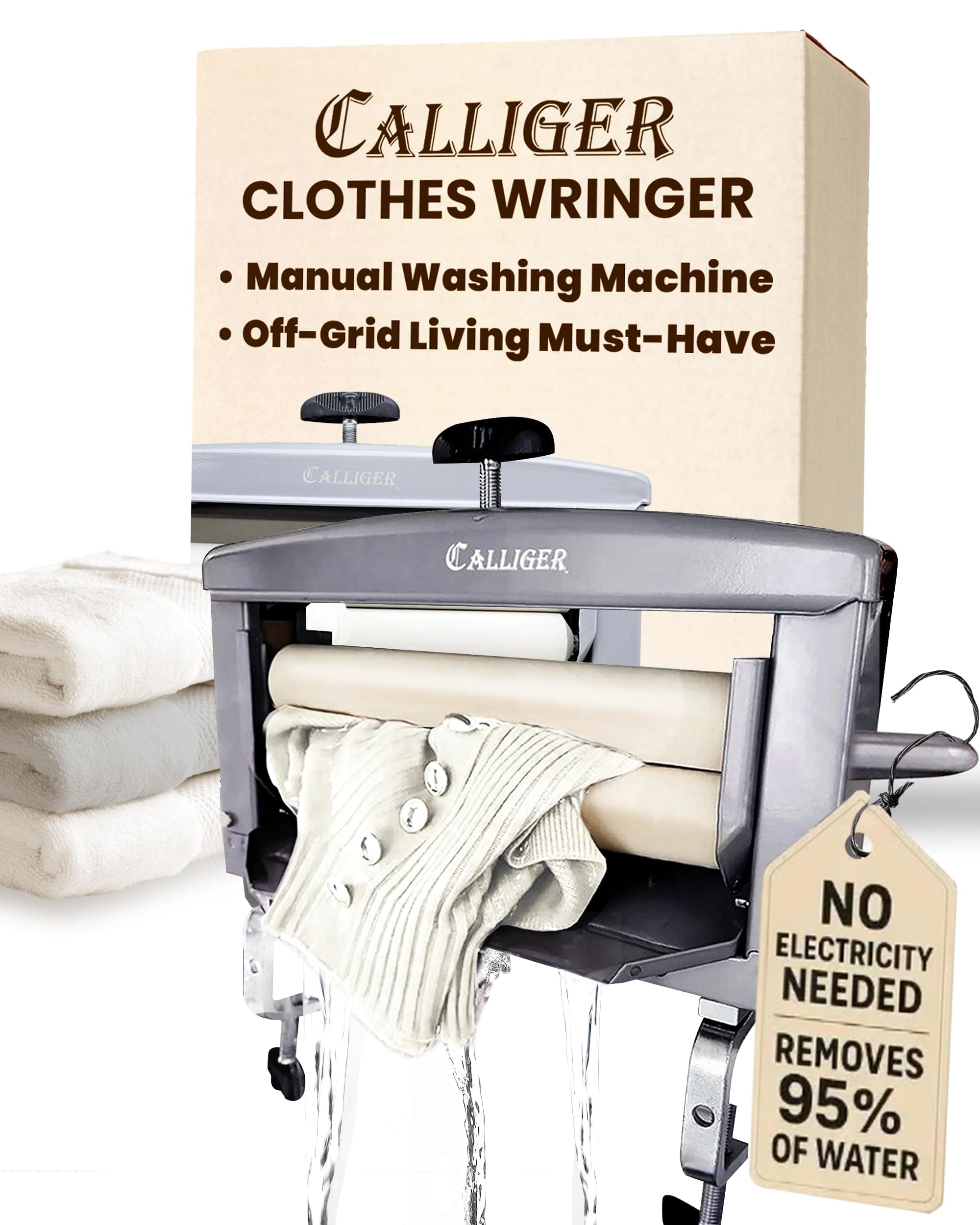 Hand Crank Clothes Wringer | Calliger 360 | Green Metal Freestanding Dryer