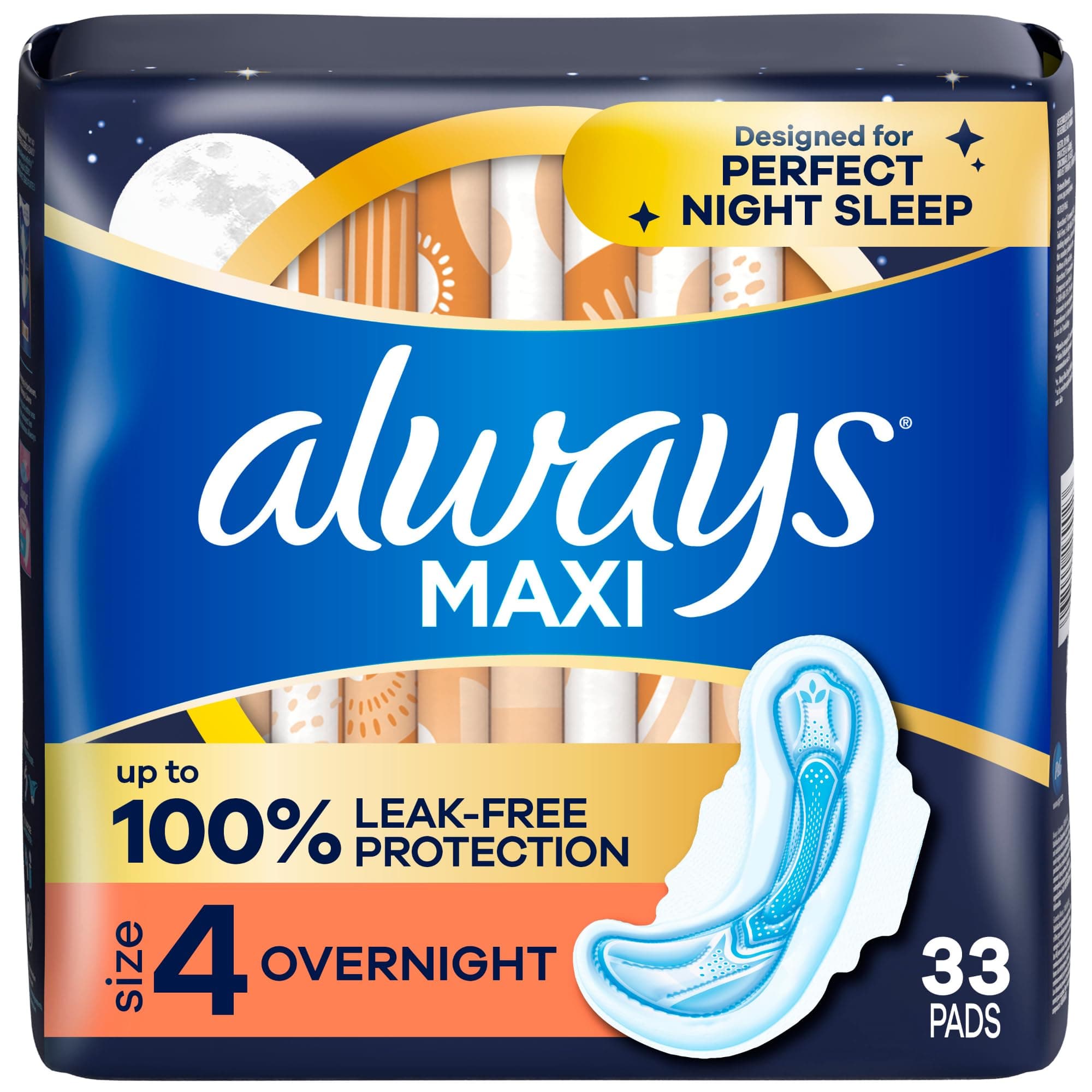 Always Maxi Pads, Overnight WithFlexi-Wings, Unscented, 33 Count by Always