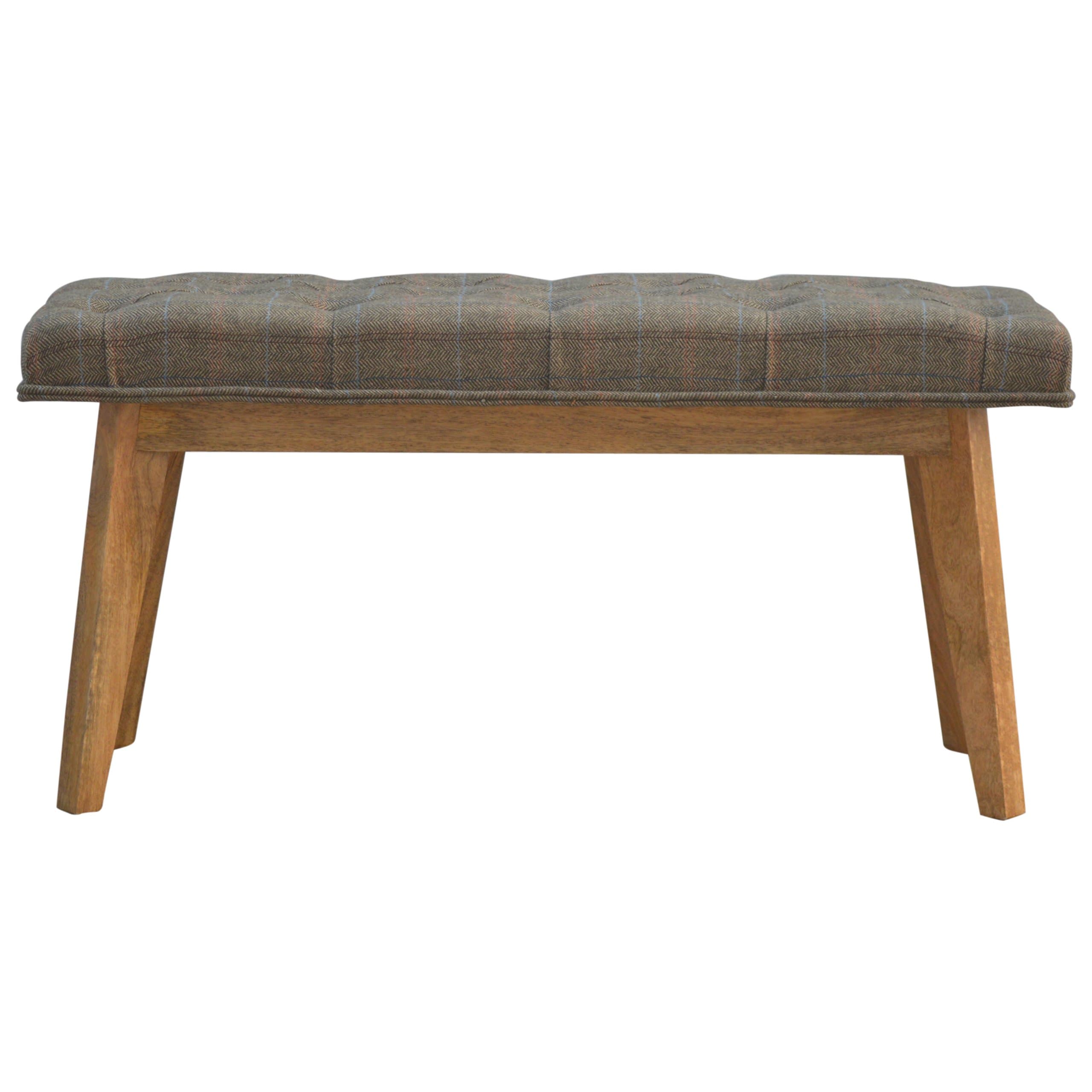 Scandinavian Design Bench with Tweed Top, Wood, Natural Oak/Ish Finish, 100x35x48 cm