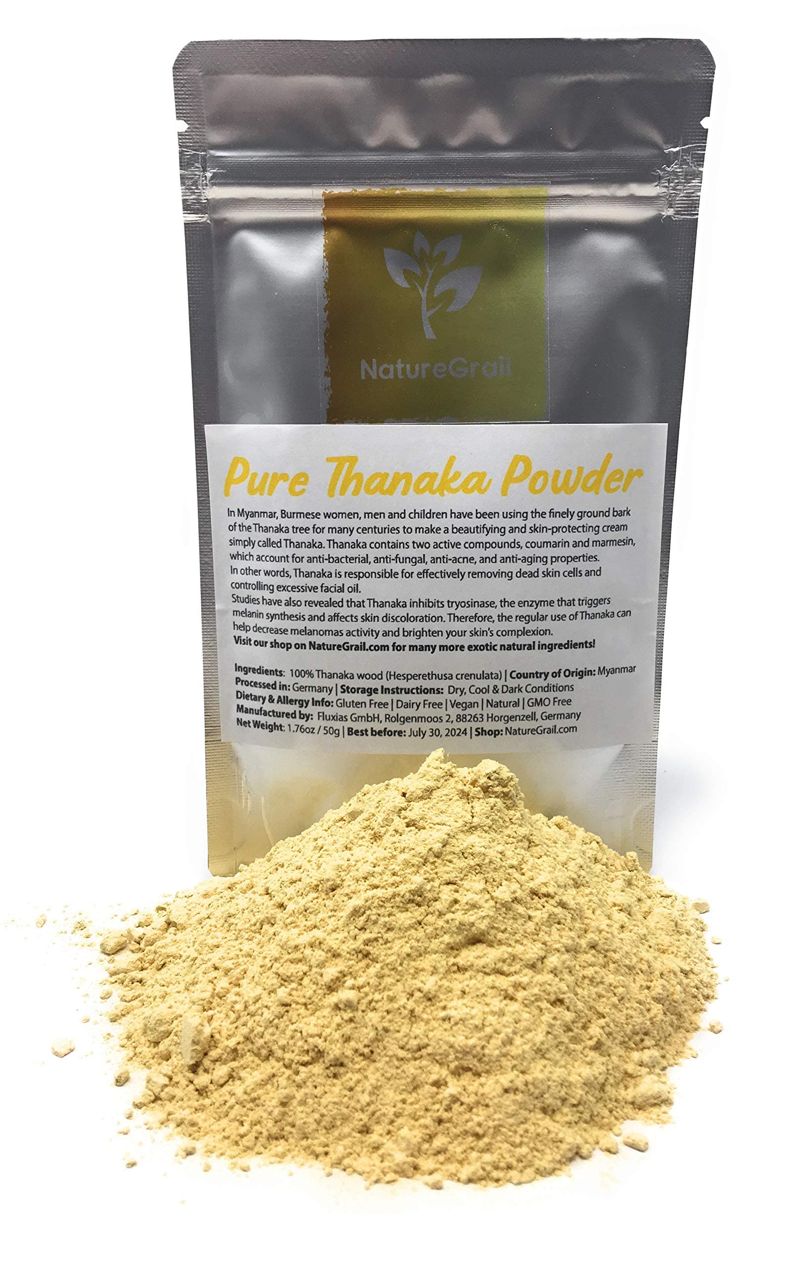 Pure Thanaka Powder - Beautifying And Skin-Protecting From Myanmar Ingredients: 100% Wood (Hesperethusa Crenulata) Kosher, Halal, Organic Net Weight: 50Ml / 50G