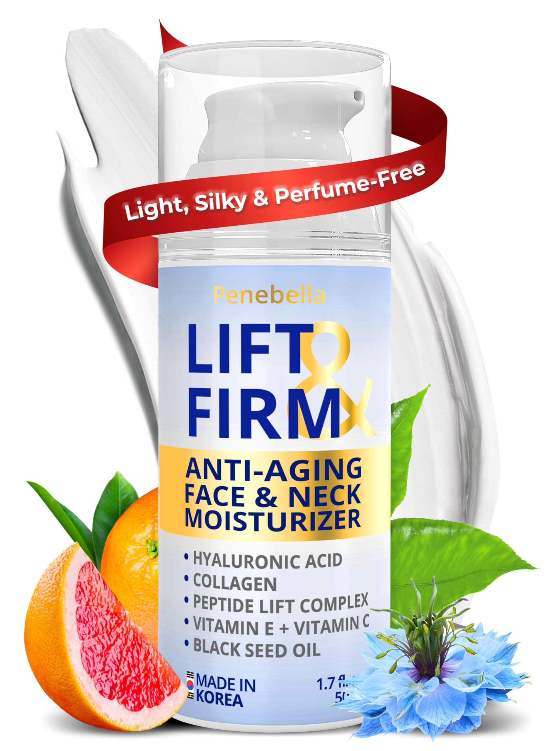 Face & Neck Cream for Tightening and Firming - Made in Korea - Collagen, Hyaluronic Acid, 3X Peptide Complex, Vitamin C + E - Face Moisturizer Anti Aging Treatment for All Skin Types