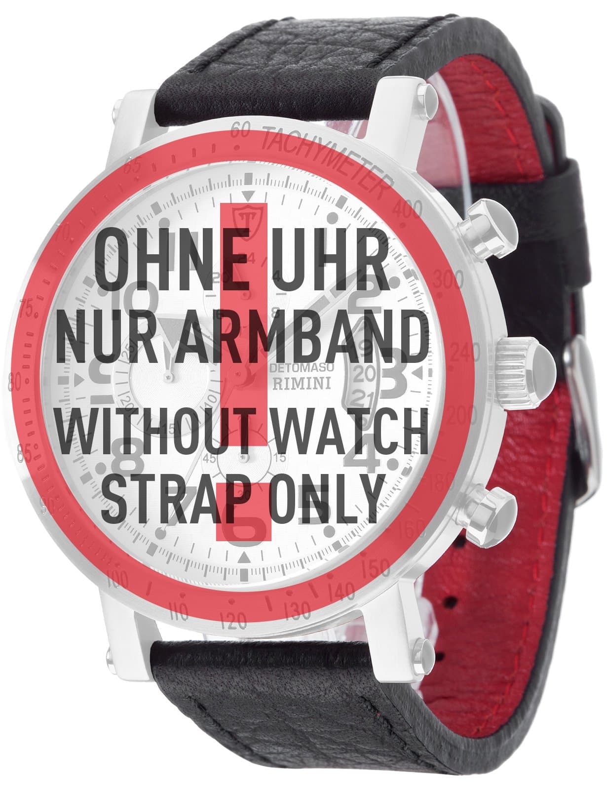 Detomaso Rimini/Brindisi 22 mm watch strap in black leather stainless steel with pin buckle AB_076