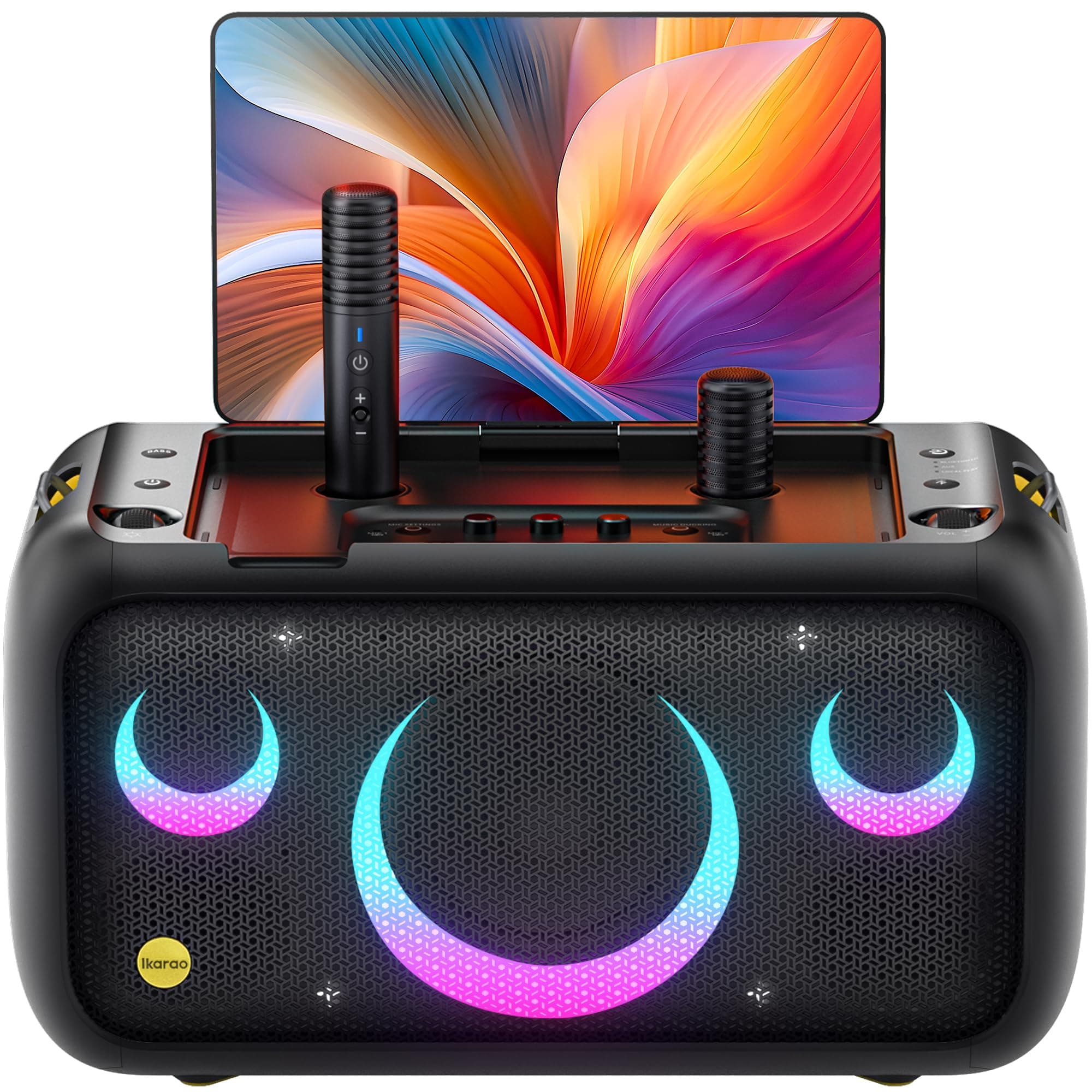 Ikarao Karaoke Machine for Adults with Lyrics Display, Built-in 13.3" Screen, Truly All in One Karaoke Machine with 2 Wireless Microphone (Hidden & Self Charging), 800W Bluetooth Speaker for Party, TV