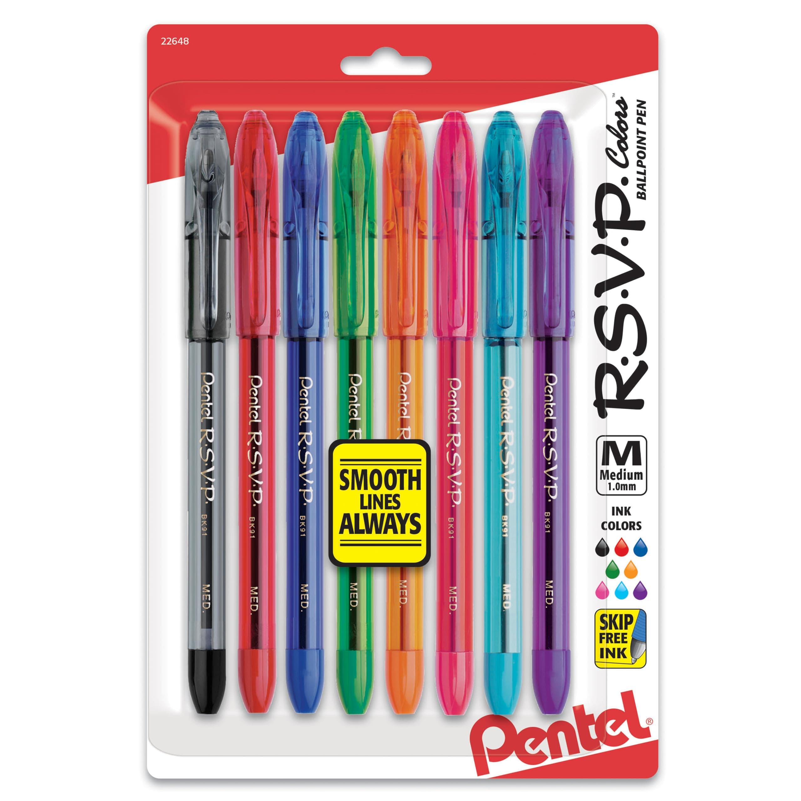 Pentel R.S.V.P. Ballpoint Pen - Medium Line, Pack of 8, Multi Color