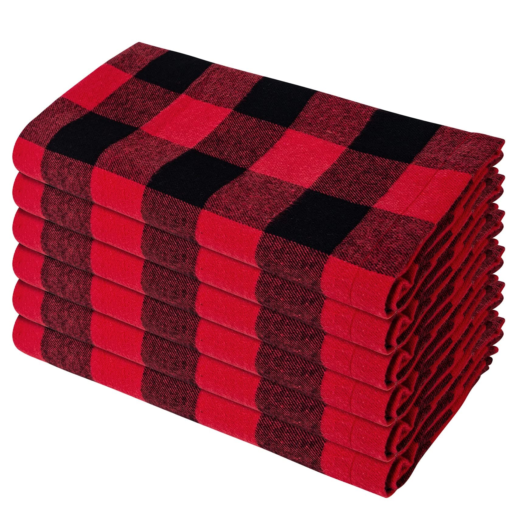 Unves 20 x 20 Buffalo Plaid Check Napkins Cloth Set of 6, Cotton Christmas Napkins Cloth Farmhouse Dinner, Reusable Washable Oversized Thanksgiving Napkins for Holiday Christmas Decor, Black and Red