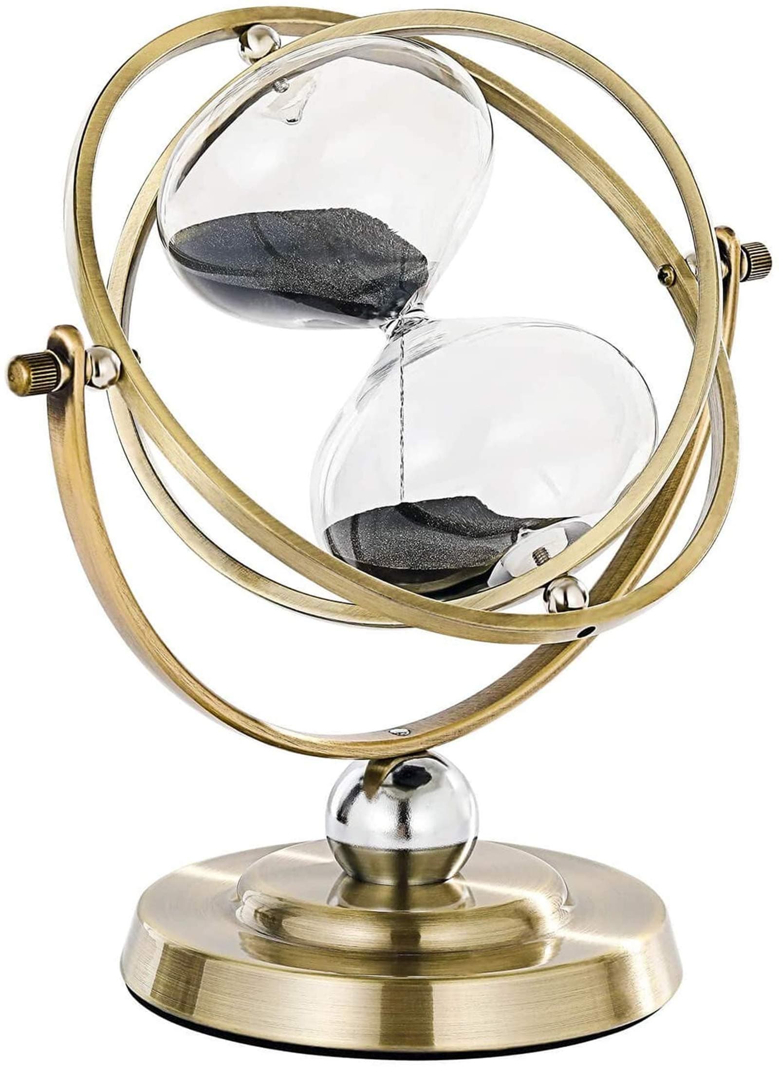SuLiao Hourglassr 60 Minute Sand Time,Large Antique Rotating Black Sand Clock,Metal Sand Watch 60 Min,Vintage Reloj De Arena,Brass 1 Hour Glass Sandglass for Gifts, Home, Desk, Office Decor