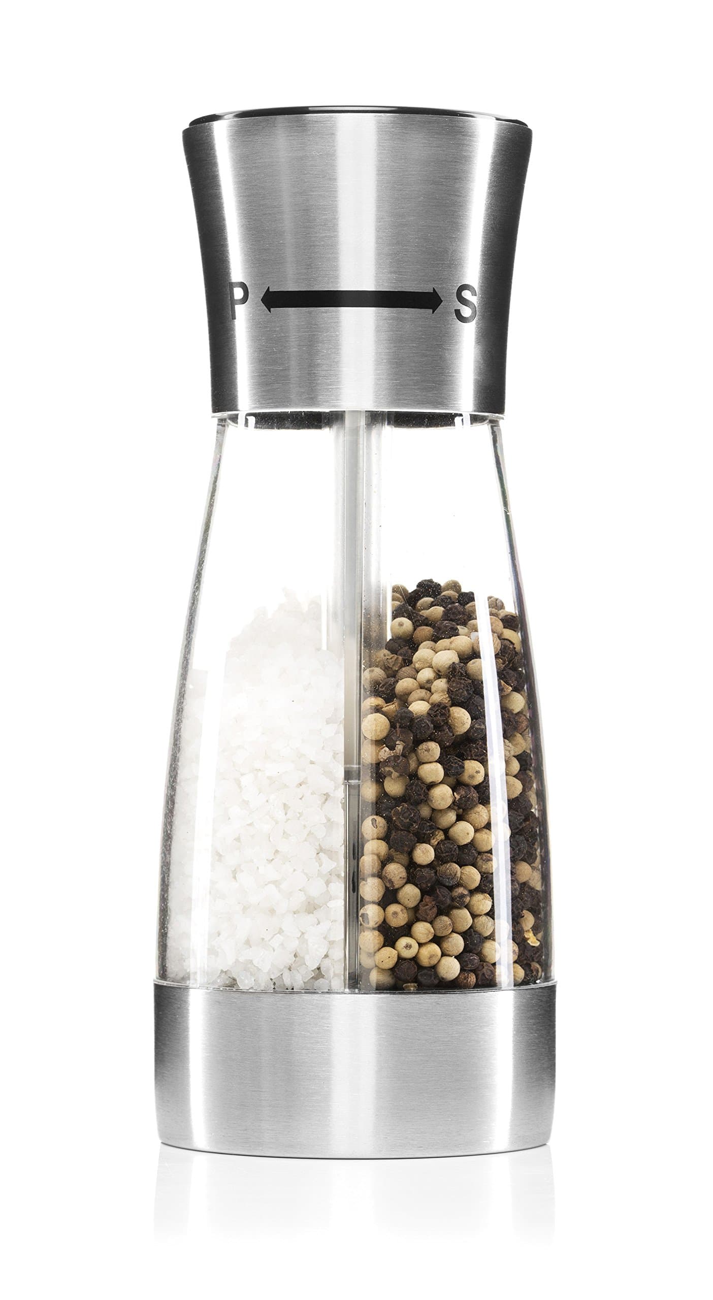 Elegant Dual Salt & Pepper Grinder by Lani Designs Premium Quality 2 in 1 Pepper & Salt Mill Stainless Steel with Acrylic Casing