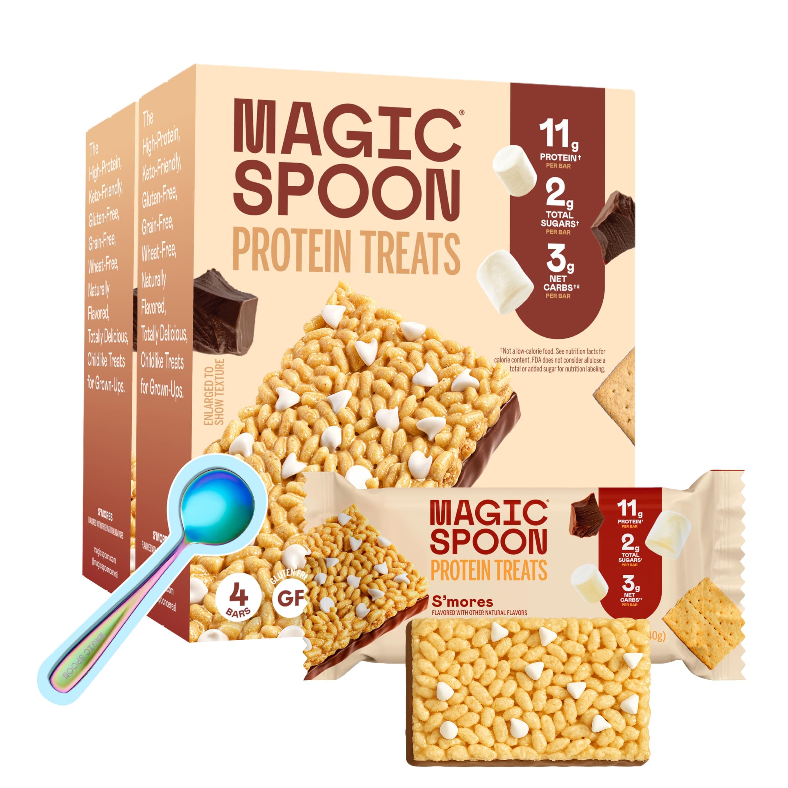 Magic Spoon Treats - 8 High Protein Bars, Smores - High Protein Gluten Free Snack - Sugar& Gluten Free Protein Cereal Bar - Low Carb & Keto Friendly - Healthy Snacks for Adults
