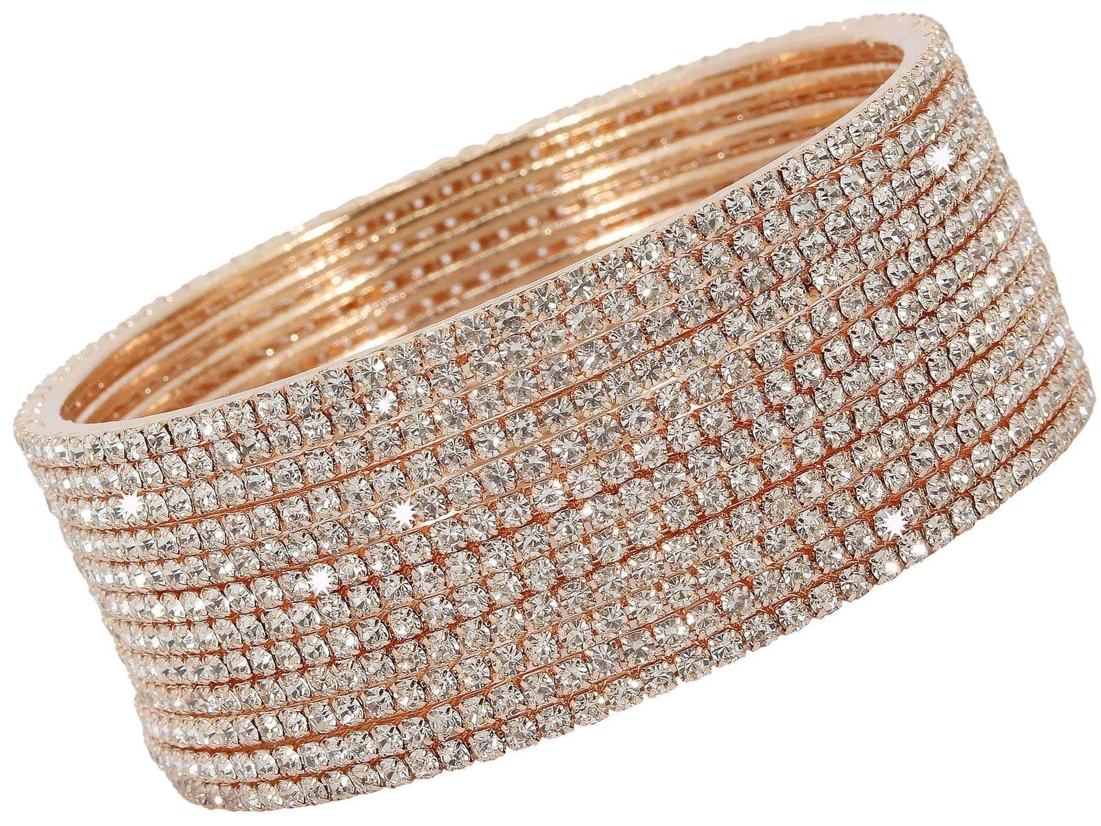 ZULKA Non-Precious Metal Base Metal with Zircon Gemstone Studded worked Glossy Finished Bangle Set For Women and Girls, (Silver-RoseGold_2.6 Inches), Pack Of 12 Bangle Set, 2.6, Metal, Zircon Gemstone