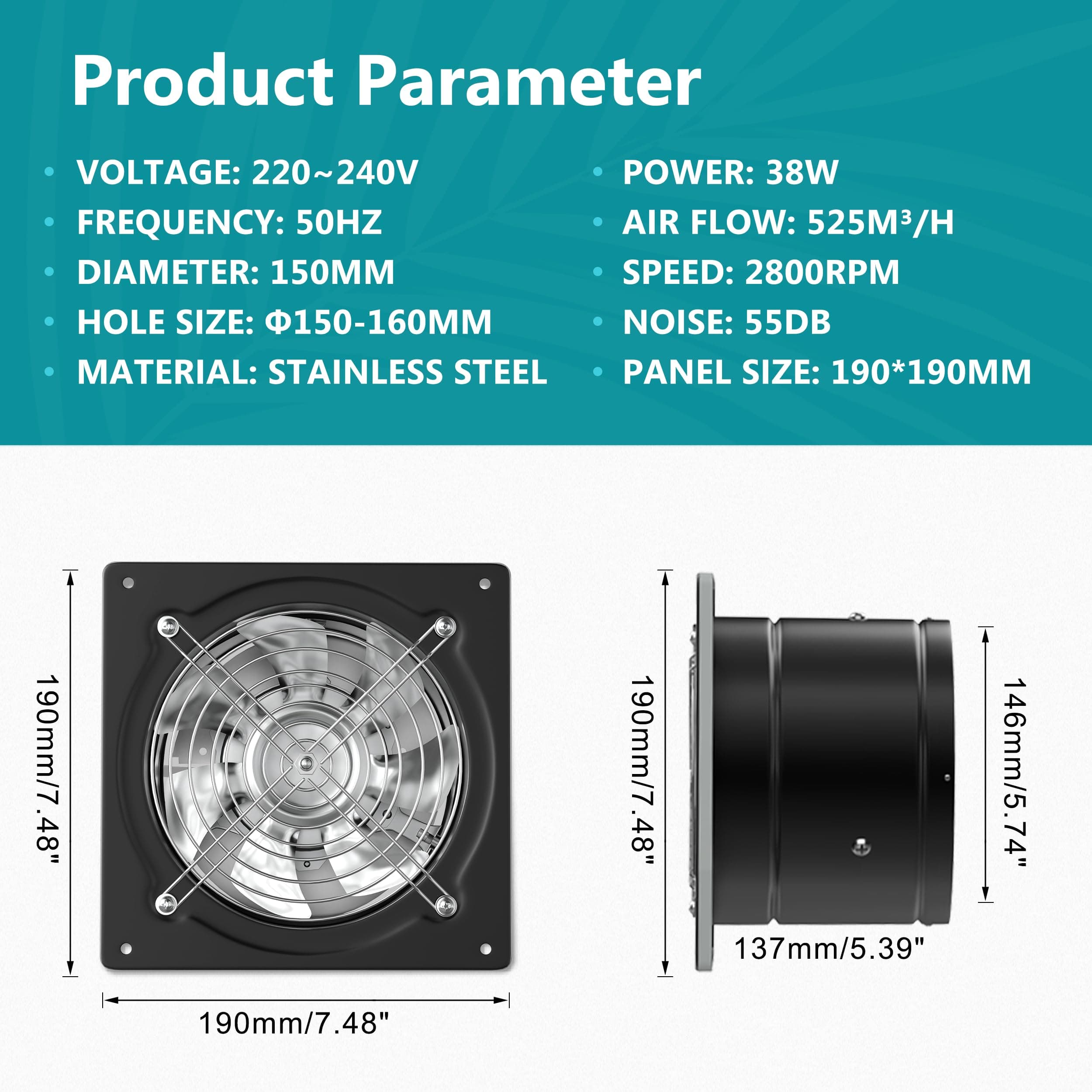 HG POWER Through-the-Wall Ventilation Fan High CFM 6 Inch Exhaust Fan Extractor Blower Exhaust Attic Garage Kitchen Bathroom Ventilation Fan Ceiling and Wall Mount Exhaust Fan