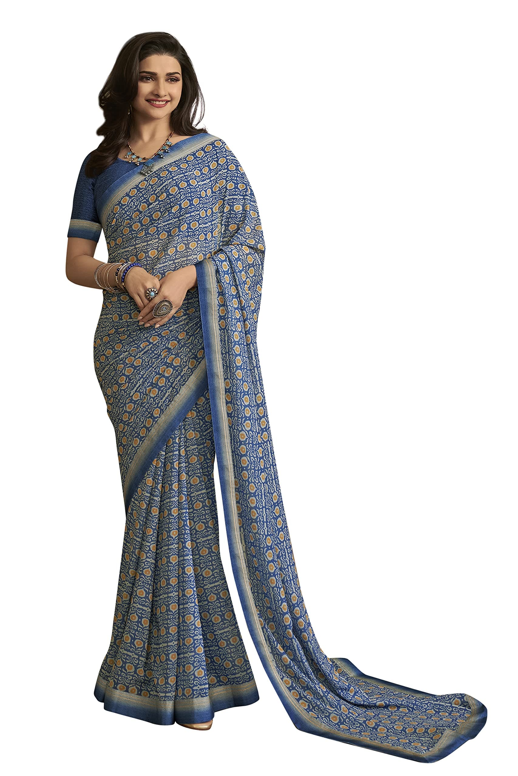 MOHIT CREATIONSWomen's Partywear Printed Saree with Unstitched Blouse