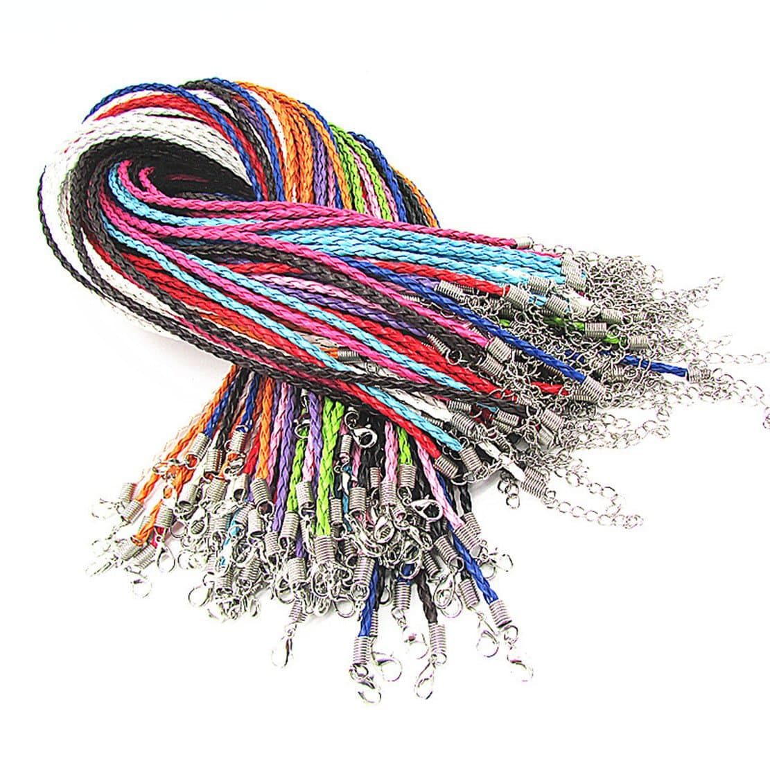 Wbang 3.0mm Mixcolor Round Folded Bolo Braided PU Leather Necklace Cord Rope with Lobster Claw Clasp