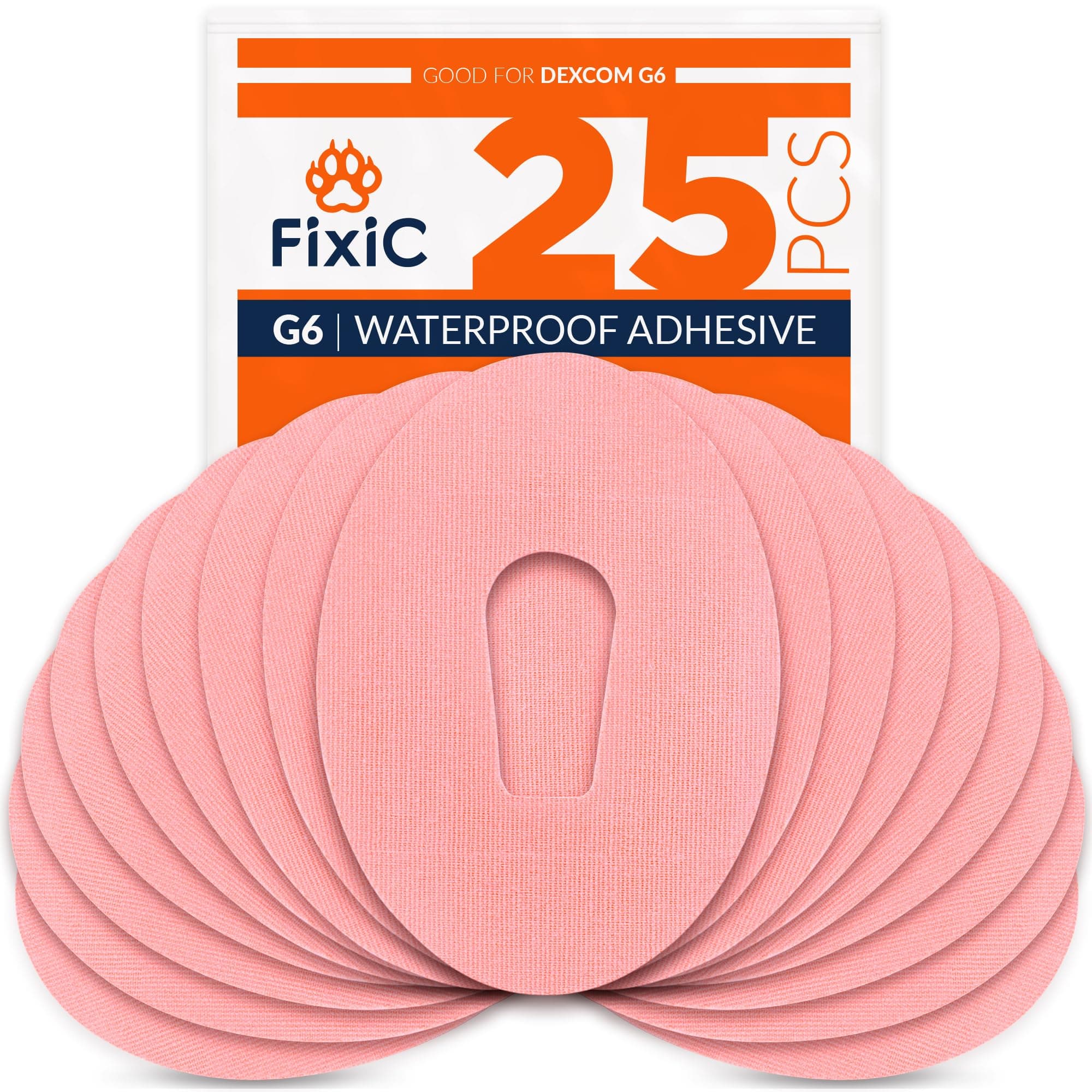 FixiC – Adhesive Patches for G6 – 25 Pack Premium Waterproof Adhesive Patches – Pre-Cut Back Paper – Adhesive Patch for G6 – Long Fixation! (Pink)