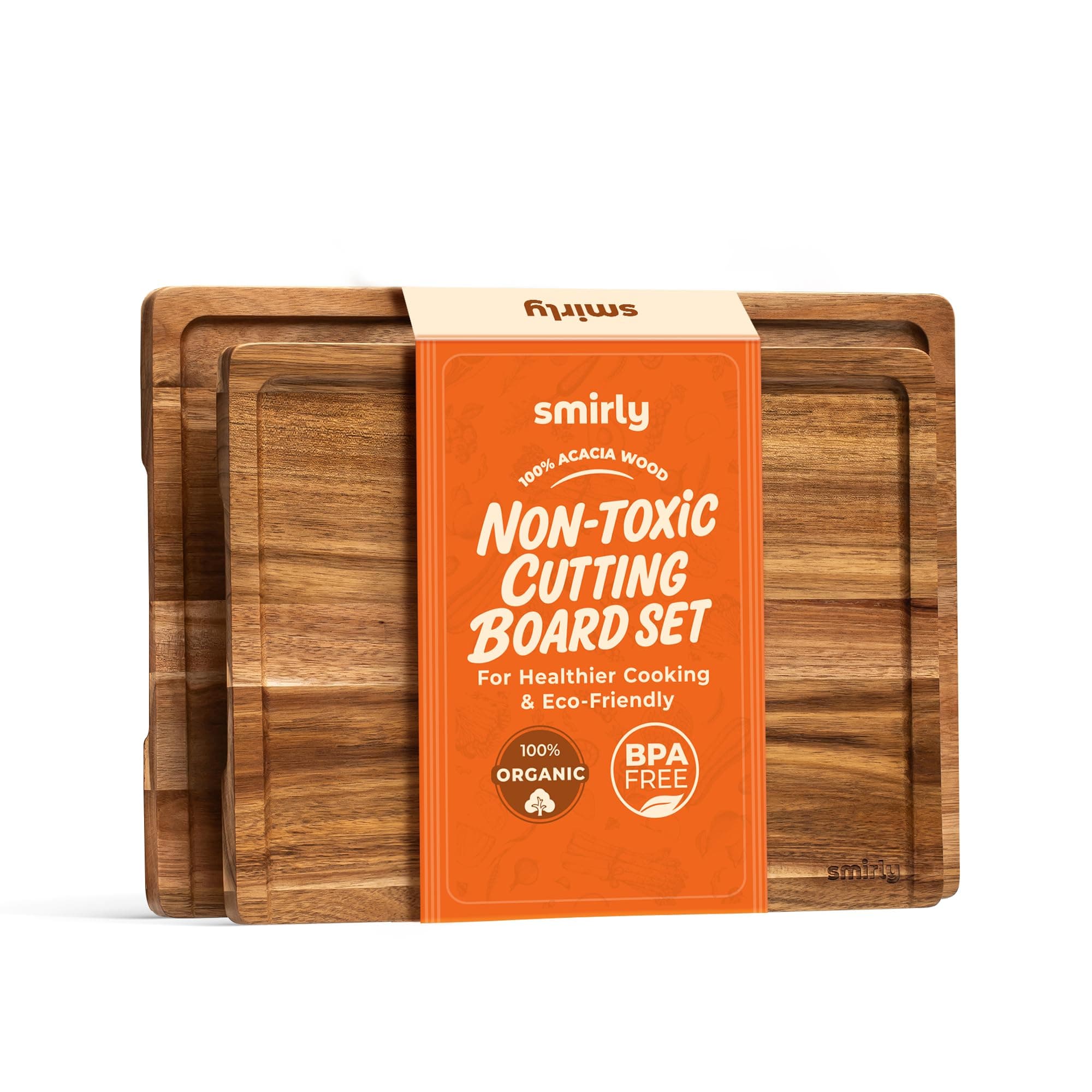 SMIRLY Bamboo Cutting Board Set, Chopping Board and Wooden Cutting Boards for Kitchen, Small Wood Cutting Board and butcher block (Acacia Wood, 2 Pack)