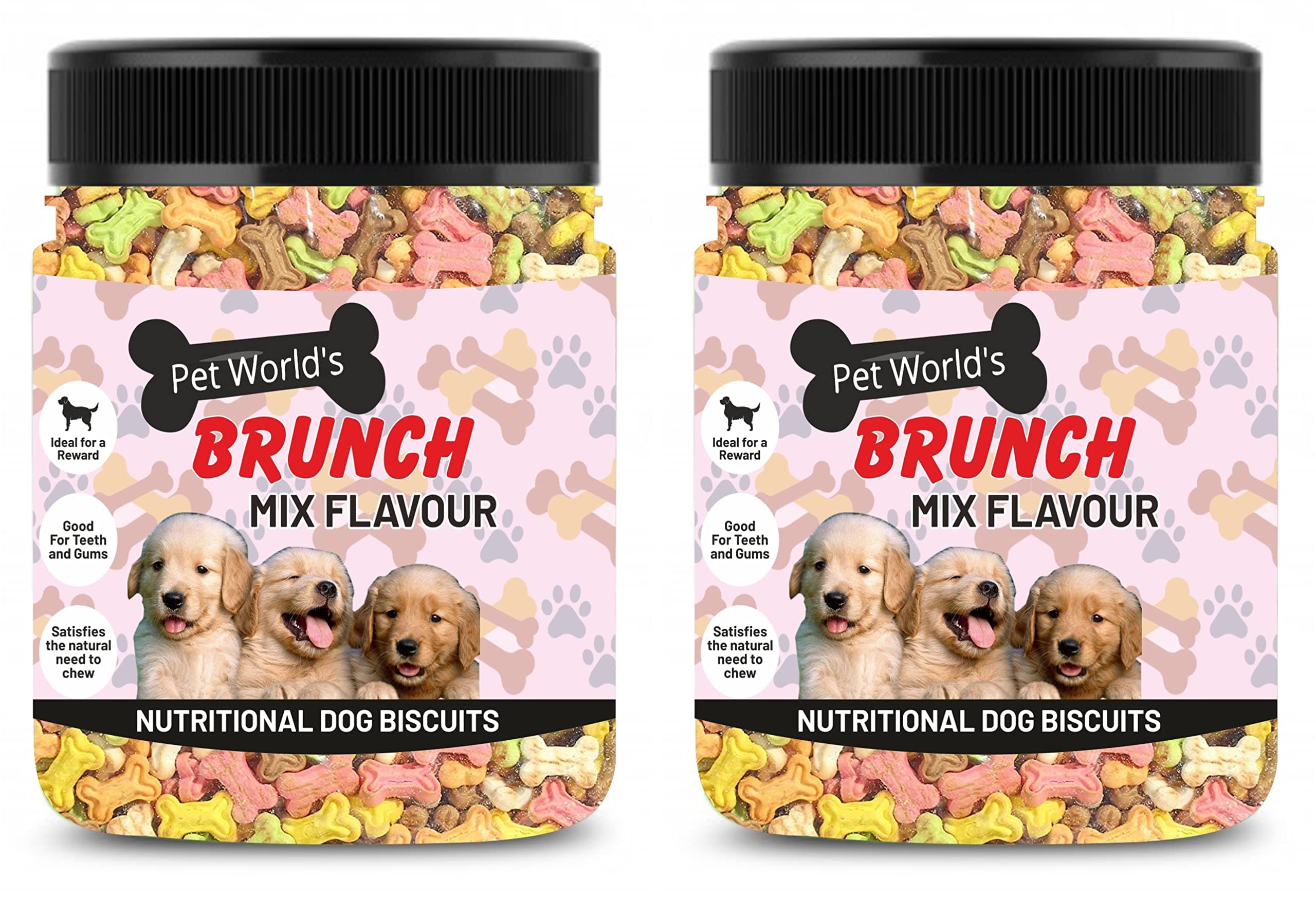 Pet World's Combo of Brunch Real Mix Flavour Dog Biscuits 800gms Each|Total Weight 1600 GMS| Jar Pack| Mix Flavour, Dog Treat