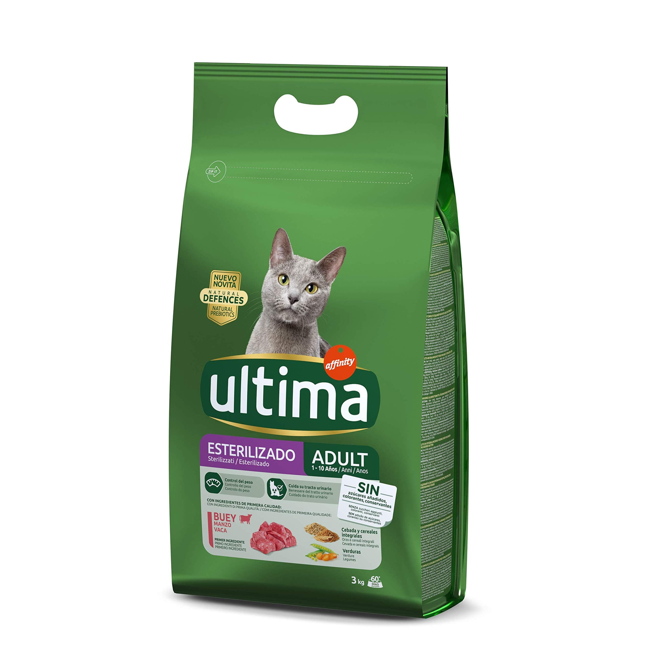 Ultima Pienso For Cats Sterilized Adult with Beef – Package of 5 x 3000 GR – Total: 15000 Gr